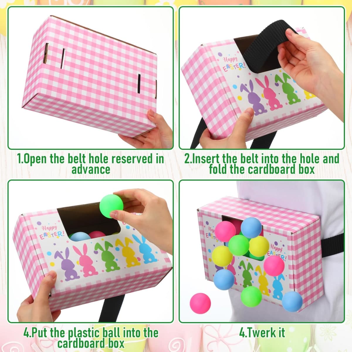 Halloscume 4 Sets Easter Swing Shaking Balls Game Set Colorful Bunny Novelty Twerk Game Includes 40 Balls, Ribbon & Cardboard Boxes Easter Party Games for Family Large Group Spring Party Holiday thumbnail 4