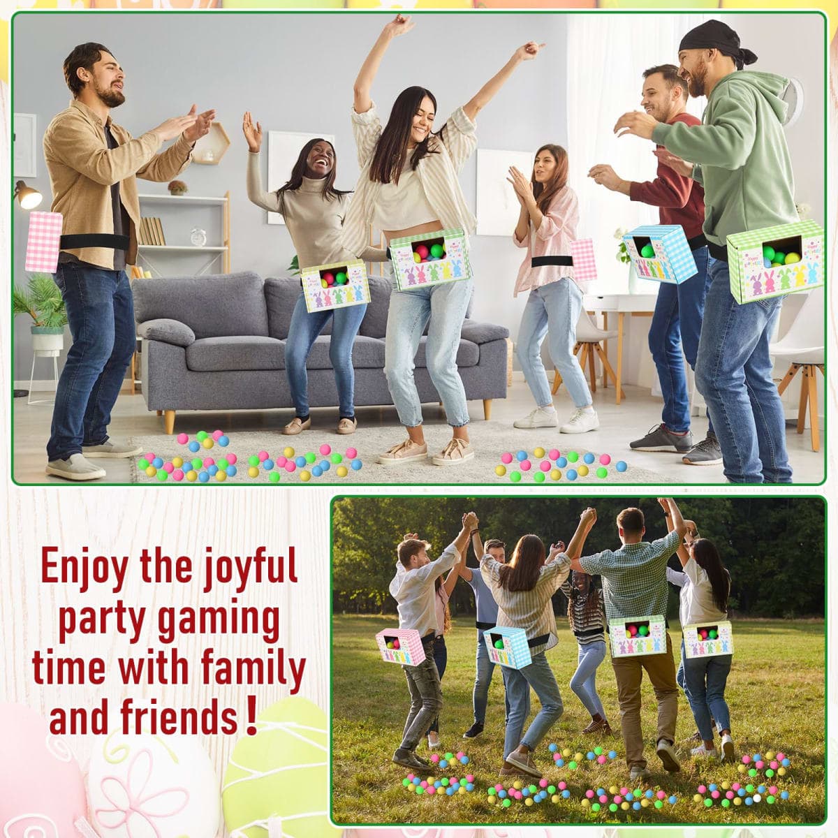 Halloscume 4 Sets Easter Swing Shaking Balls Game Set Colorful Bunny Novelty Twerk Game Includes 40 Balls, Ribbon & Cardboard Boxes Easter Party Games for Family Large Group Spring Party Holiday thumbnail 5