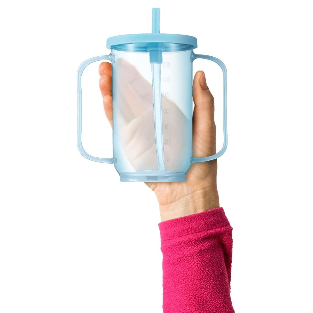 Sliner Adult Sippy Cups for Elderly 12 oz Straw Sippy Cups with 2 Handles No Spill for Adults Spill Proof Dysphagia Cup for Disabled Patients(Blue) thumbnail 2