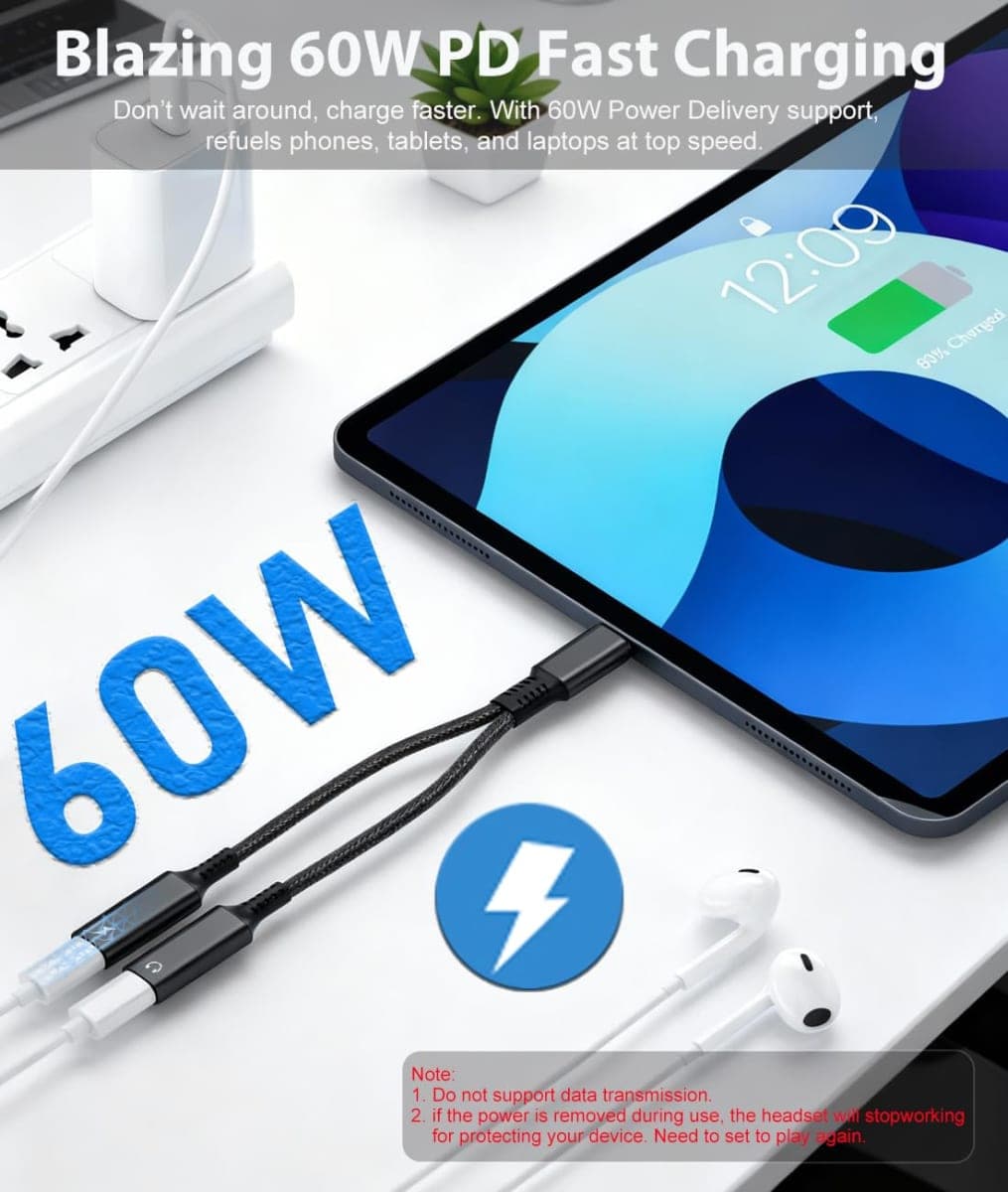 USB C Splitter, Dual USB C Headphone Jack Adapter and Charger, 1 in 2 Out Type C Audio Adapter with PD Fast Charging Dongle Cable for iPhone 17 16 15 Pro Max/E, Samsung Galaxy S25 S24 Ultra More USBC thumbnail 3