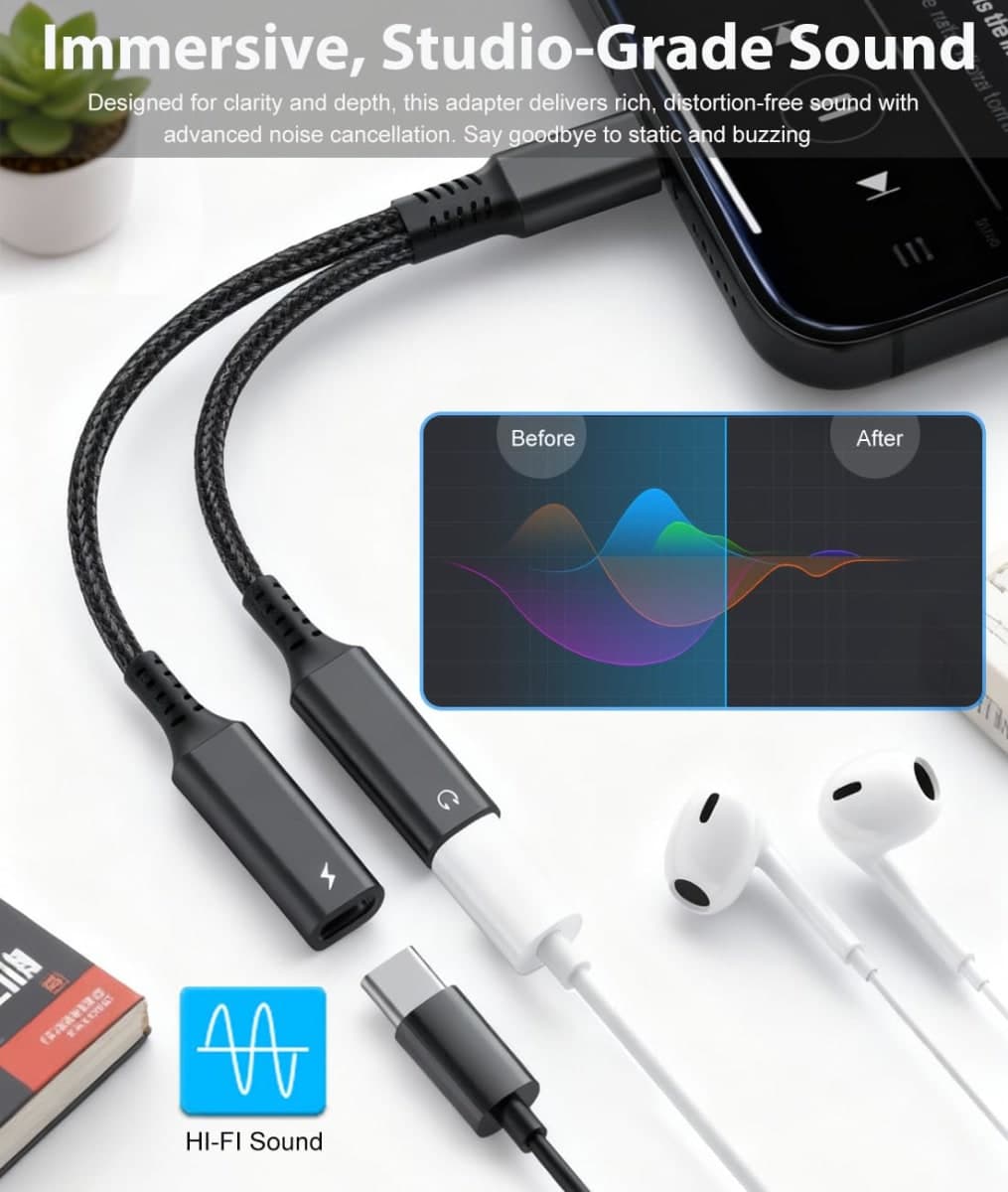 USB C Splitter, Dual USB C Headphone Jack Adapter and Charger, 1 in 2 Out Type C Audio Adapter with PD Fast Charging Dongle Cable for iPhone 17 16 15 Pro Max/E, Samsung Galaxy S25 S24 Ultra More USBC thumbnail 4