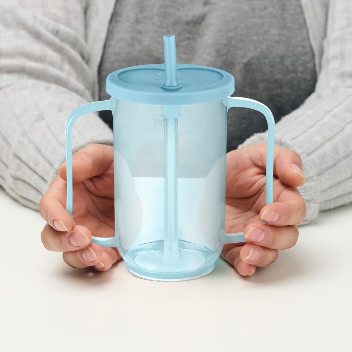 Sliner Adult Sippy Cups for Elderly 12 oz Straw Sippy Cups with 2 Handles No Spill for Adults Spill Proof Dysphagia Cup for Disabled Patients(Blue) thumbnail 3
