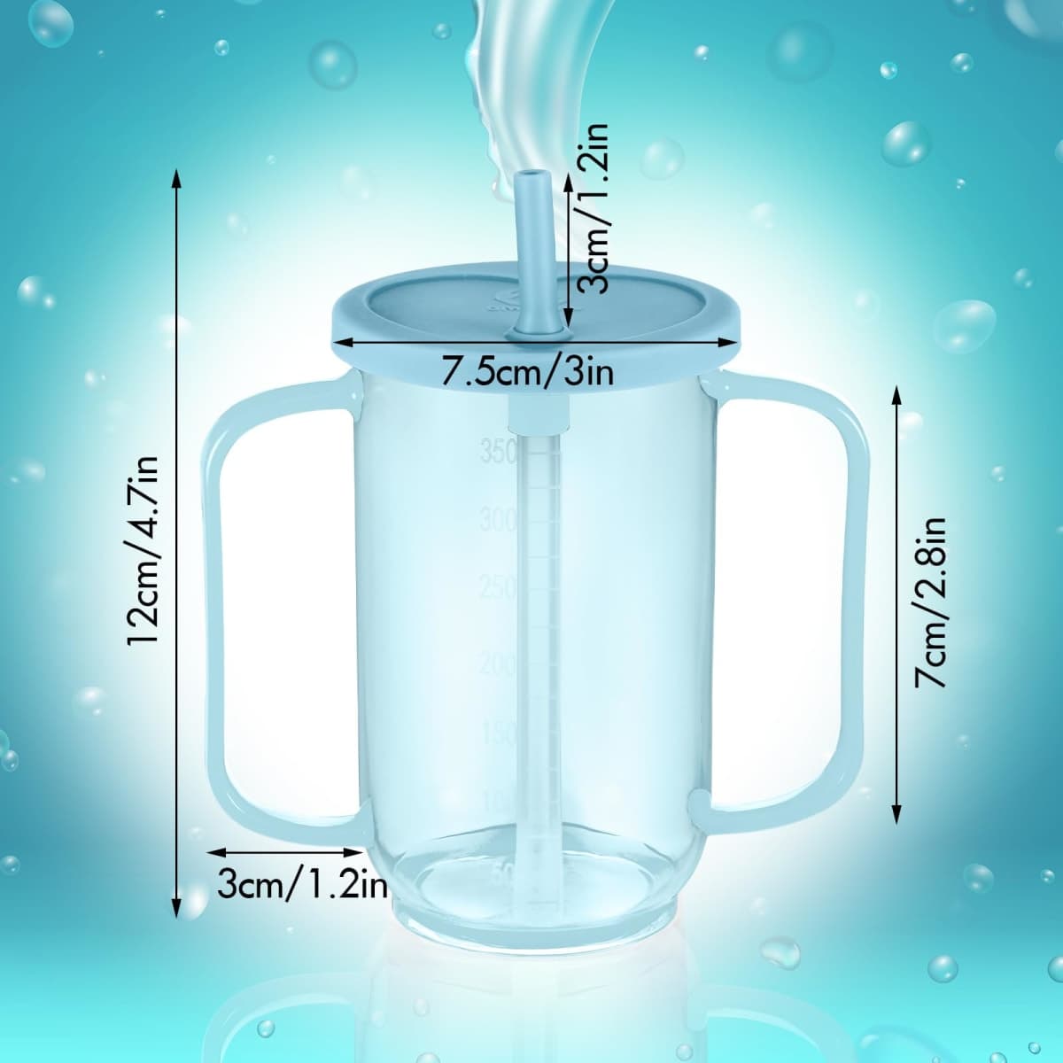 Sliner Adult Sippy Cups for Elderly 12 oz Straw Sippy Cups with 2 Handles No Spill for Adults Spill Proof Dysphagia Cup for Disabled Patients(Blue) thumbnail 5
