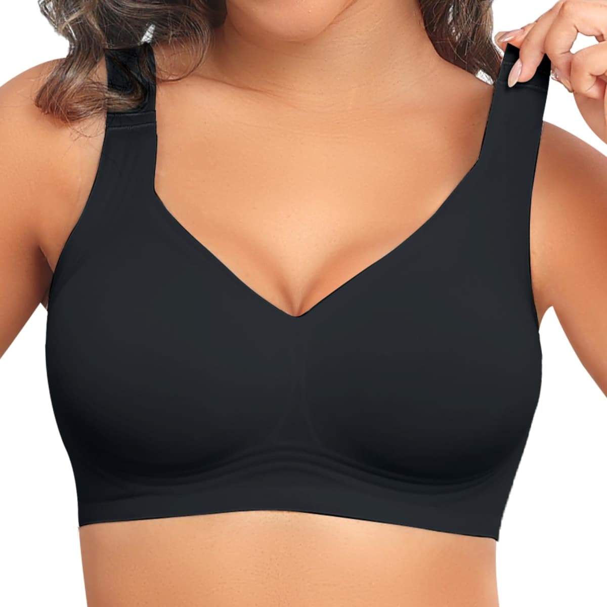 PoseFree Jelly Bras for Women Full Coverage Full Support and Lift No Underwire Back Smoothing Bralette Everyday Bra (Black,XL) — image 1
