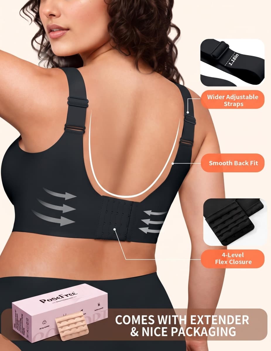 PoseFree Jelly Bras for Women Full Coverage Full Support and Lift No Underwire Back Smoothing Bralette Everyday Bra (Black,XL) thumbnail 3