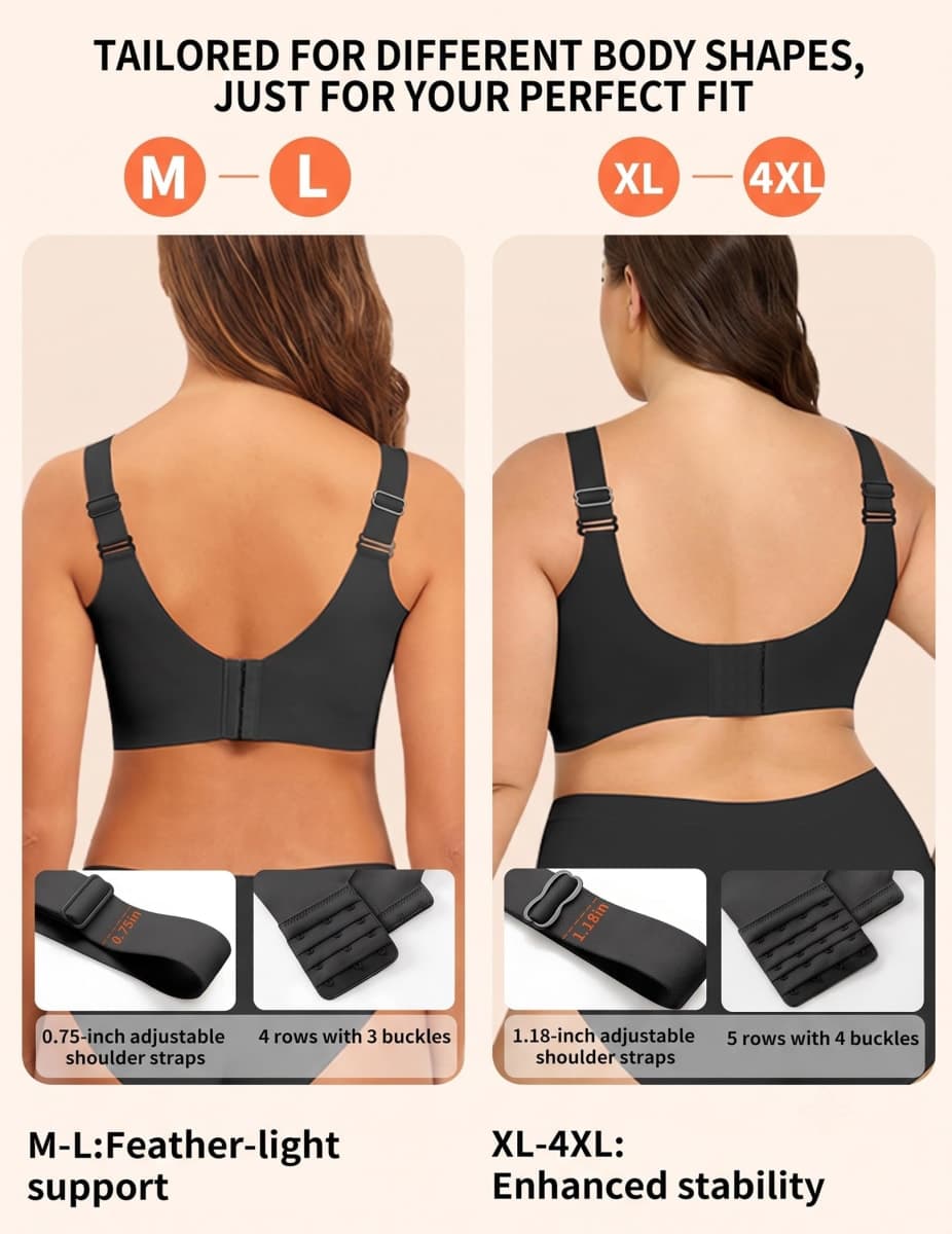 PoseFree Jelly Bras for Women Full Coverage Full Support and Lift No Underwire Back Smoothing Bralette Everyday Bra (Black,XL) thumbnail 4