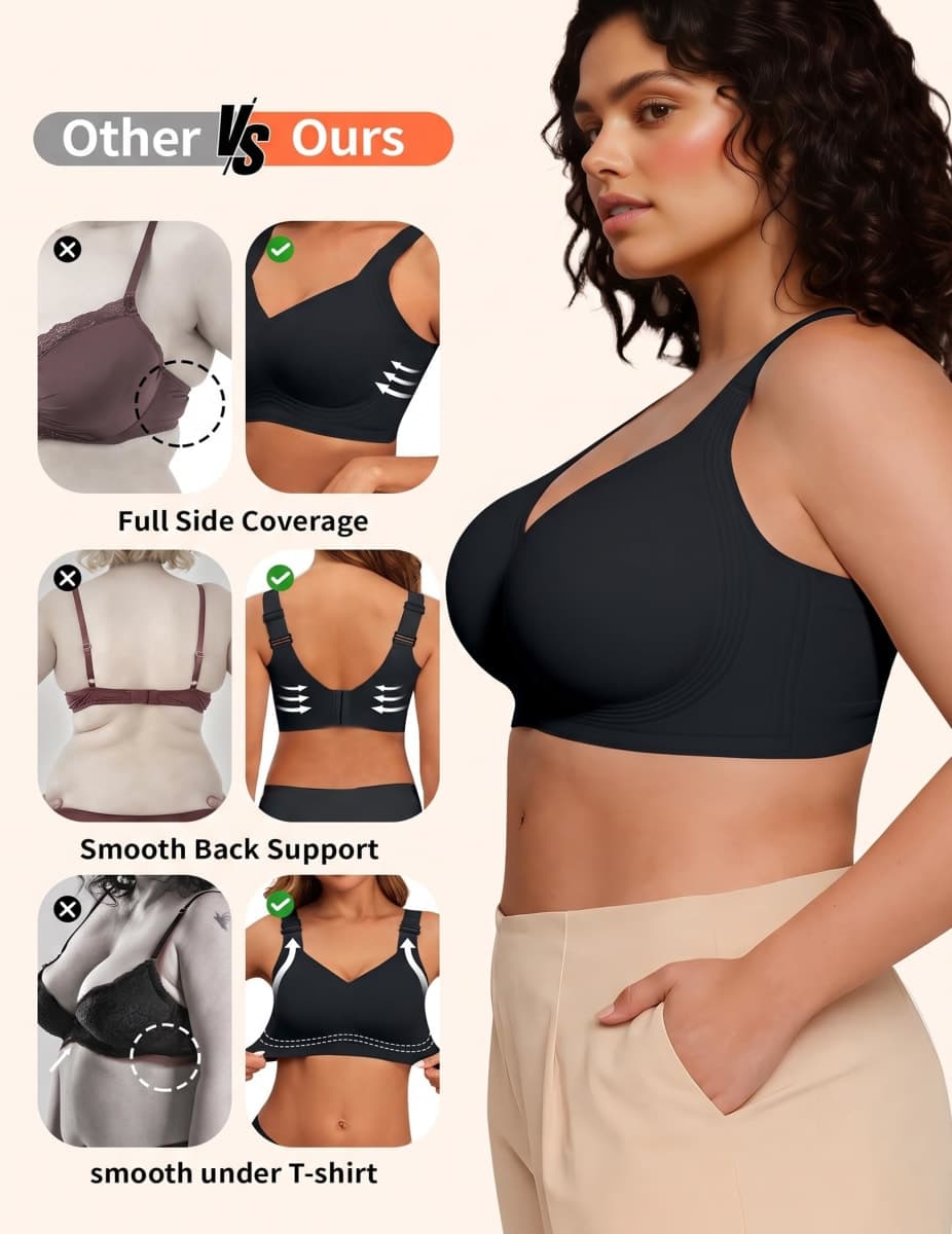 PoseFree Jelly Bras for Women Full Coverage Full Support and Lift No Underwire Back Smoothing Bralette Everyday Bra (Black,XL) thumbnail 5