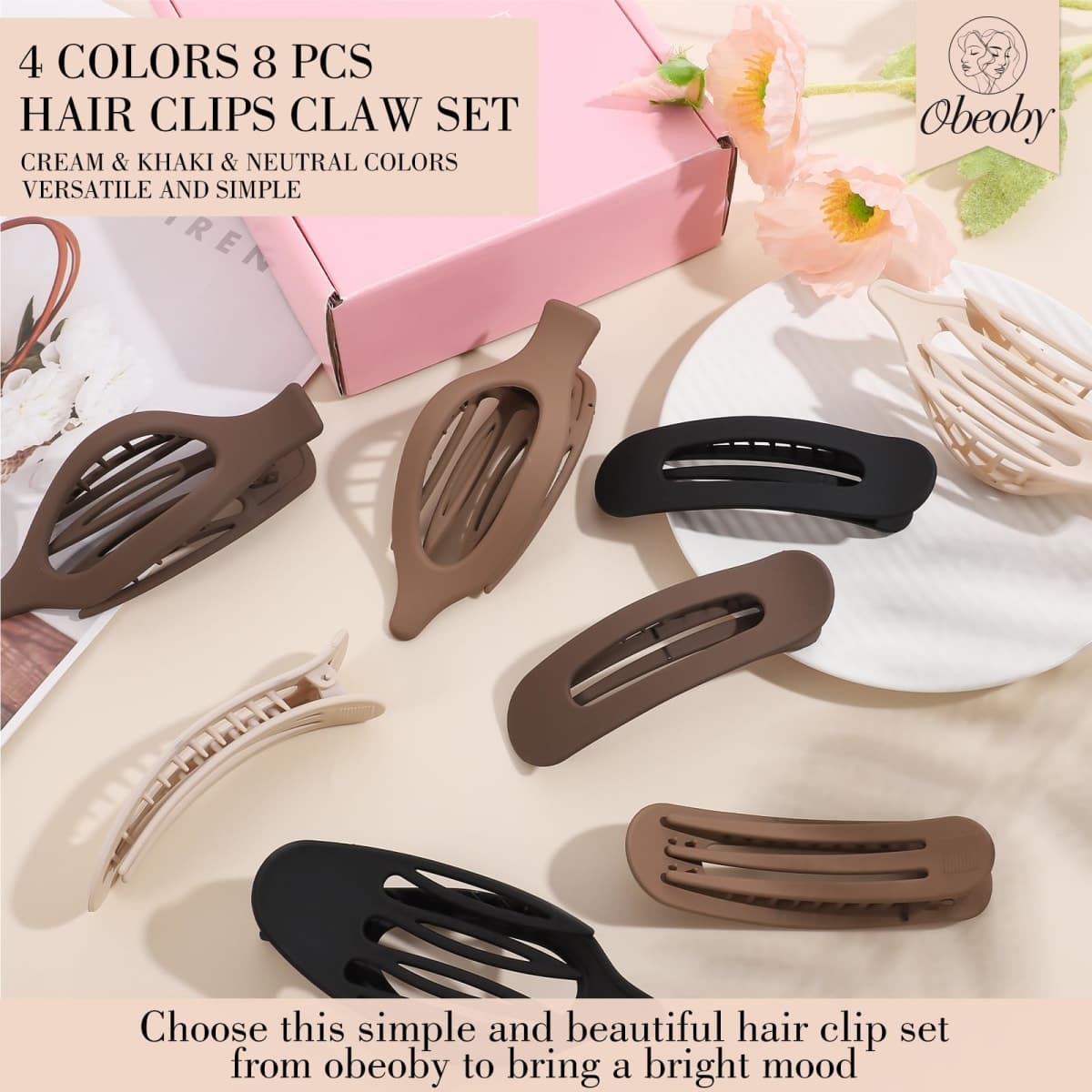 8PCS Flat Hair Clips, Neutral Color Flat Claw Clips 2 Styles Hair Claws for Women Girls Medium Hair Volume French Barrettes Hair Accessories Stocking Stuffers Christmas Gifts thumbnail 3