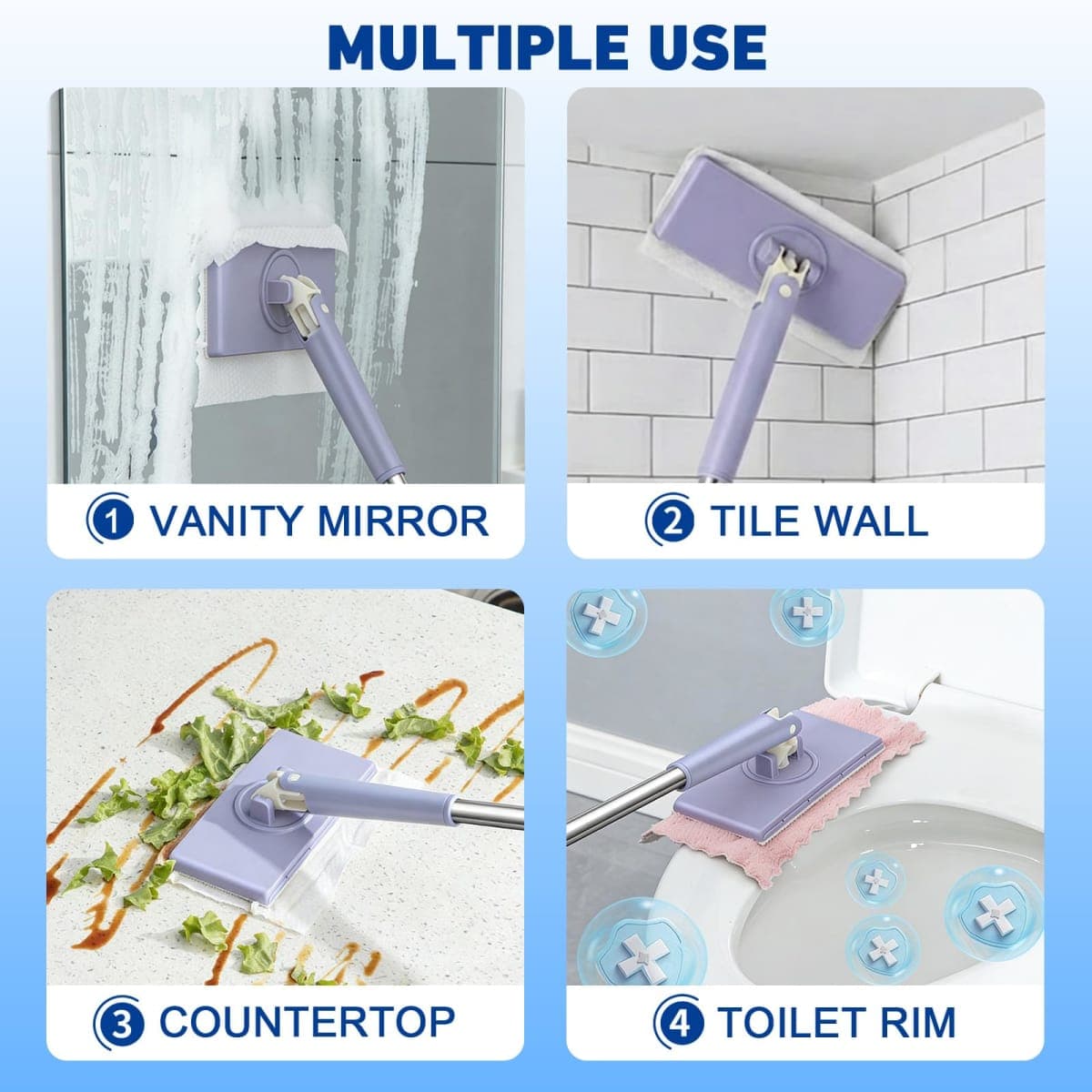 Snap Grip Mini Mop,Cloth Changing Mini Mop,27inch Long Handle Mopping Stick,360° Swivel Head,Dry and Wet Use,Ideal for Tight Corners,Tile and Hardwood(White,6 Reusable Cloth) thumbnail 3