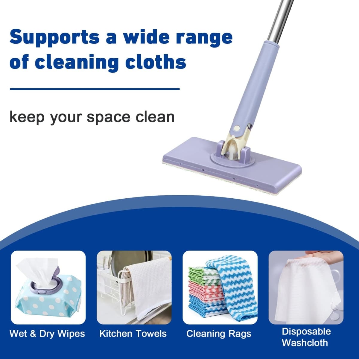 Snap Grip Mini Mop,Cloth Changing Mini Mop,27inch Long Handle Mopping Stick,360° Swivel Head,Dry and Wet Use,Ideal for Tight Corners,Tile and Hardwood(White,6 Reusable Cloth) thumbnail 4