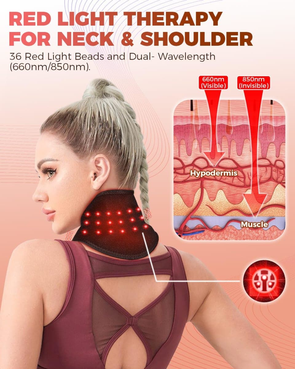 FLAZECON Red Light Therapy for Neck and Shoulders Wrap, Cordless Infrared Heating Pad Belt with Vibration for Body, Hands, Rechargeable Portable Neck Massager with Heat 660nm/850nm (Black) thumbnail 3