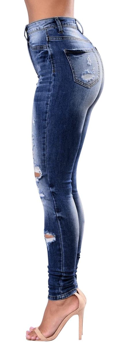Women's High Waisted Jeans for Women Ripped Skinny Stretch Jeans Distressed Butt Lifting Denim Pants, Dark Blue B, 14 thumbnail 3