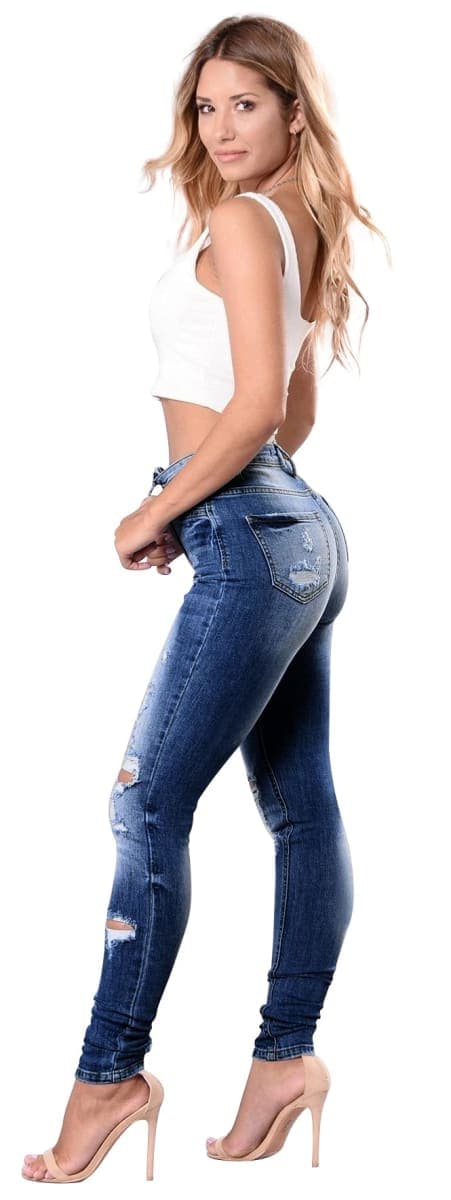 Women's High Waisted Jeans for Women Ripped Skinny Stretch Jeans Distressed Butt Lifting Denim Pants, Dark Blue B, 14 thumbnail 5