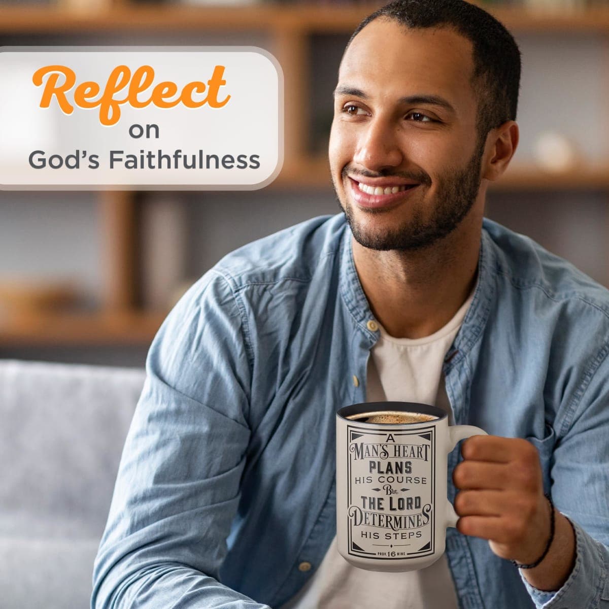 Christian Art Gifts Large Ceramic Coffee & Tea Mug for Men, Dads & Pastors: Man's Heart Plans Inspirational Bible Verse Microwave/Dishwasher Safe Drinkware, Lead/Cadmium-free, Café Brown/Black, 14 oz. thumbnail 2