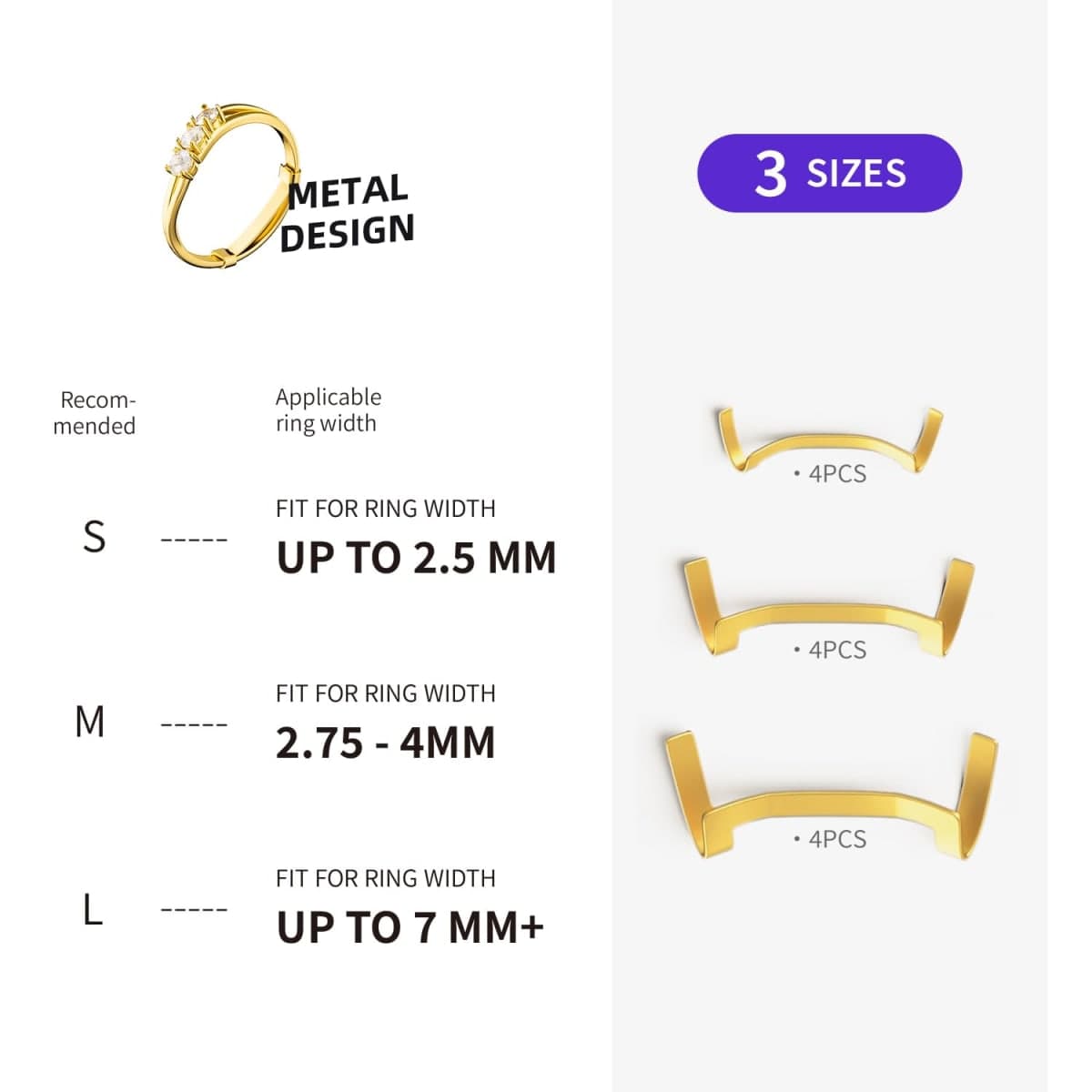 ELETIUO Filled Metal Ring Guard Set for Loose Rings,12 Pack 3 Sizes for Different Band Widths,Invisible Ring Size Adjuster Tightener Spacer Fitter for Any Ring Size,Golden+Silver Color, Silver thumbnail 2