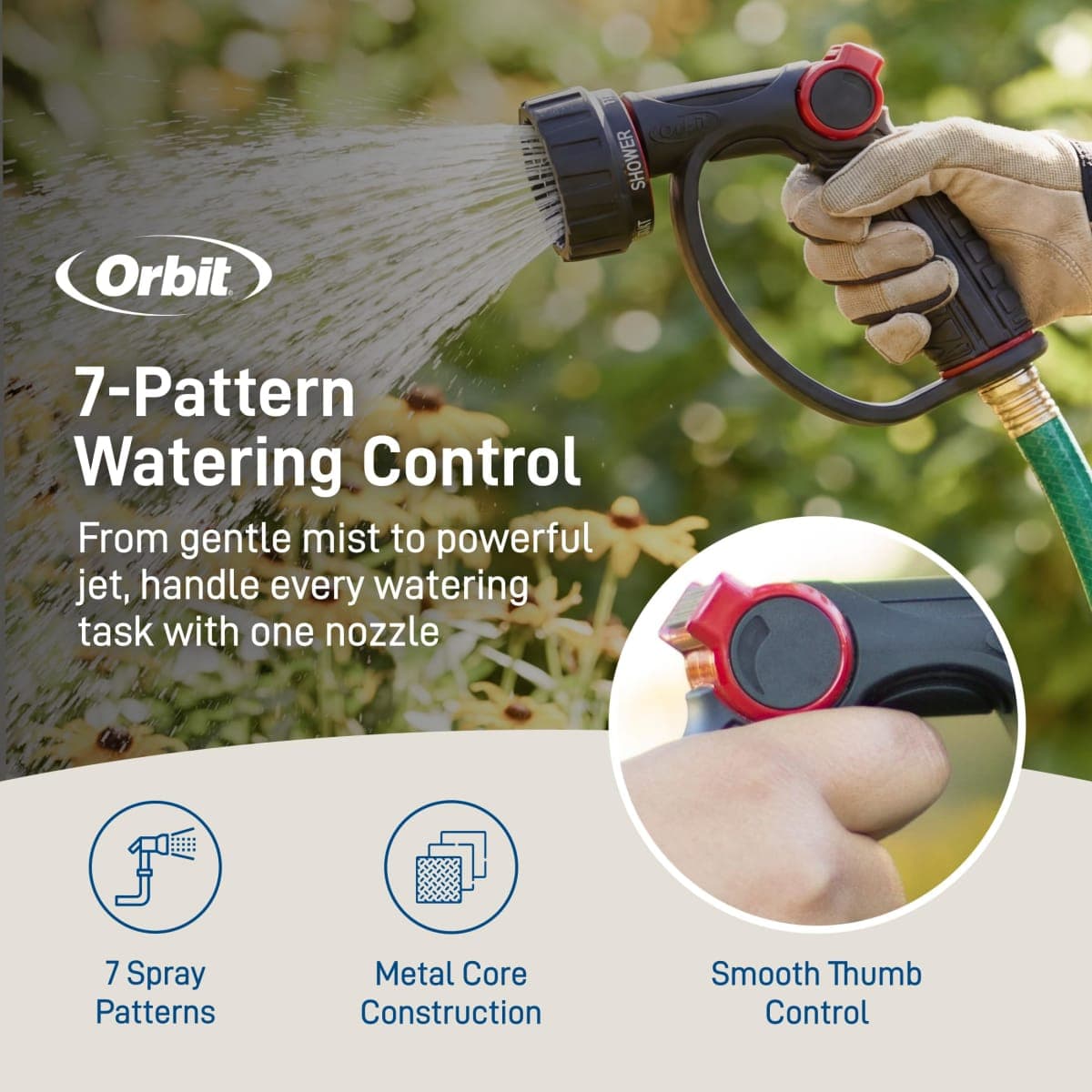 Orbit 58993 7-Pattern Watering Nozzle with Thumb Control, Black thumbnail 2