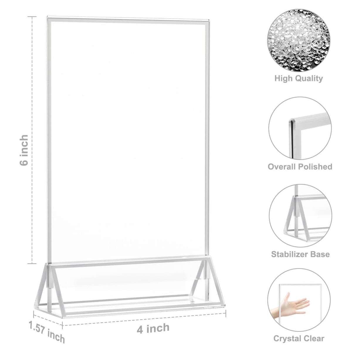 EHWINE 20 Pack Acrylic Sign Holder 4 x 6, Double Sided Silver Picture Frame Stand up Table Top Sign Holders, Clear Display Stand Menu Flyer Holder for Wedding Party thumbnail 2