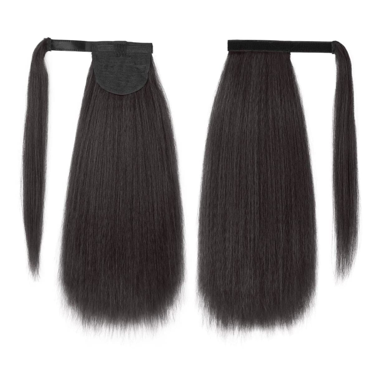 UAmy hair Long Yaki Straight Ponytail Extension for Women 20 Inch Brown Black Wrap Around Magic Paste Synthetic Clip in Ponytail Thick Kinky Straight Hair Pony Tail for Daily Use (2#) thumbnail 2