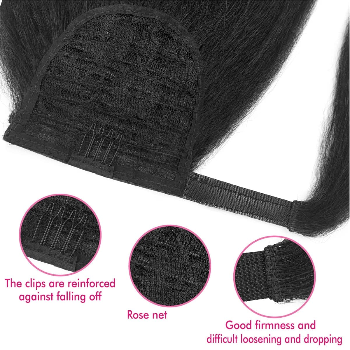 UAmy hair Long Yaki Straight Ponytail Extension for Women 20 Inch Brown Black Wrap Around Magic Paste Synthetic Clip in Ponytail Thick Kinky Straight Hair Pony Tail for Daily Use (2#) thumbnail 5