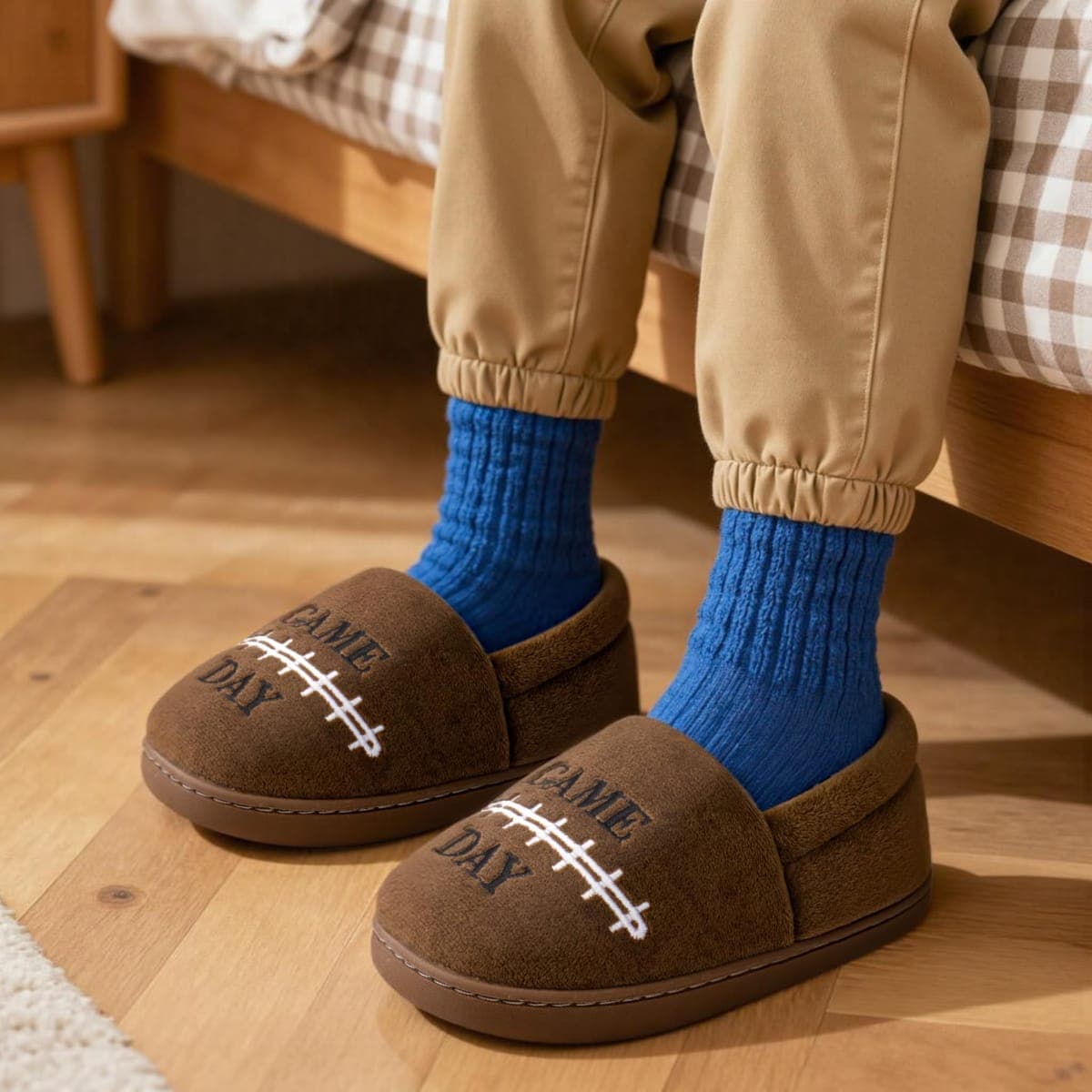 INMINPIN Kids Toddler Ball Sports Slippers Girls Boys Cozy Warm House Shoes Memory Foam Non-Slip Indoor Outdoor Slippers for Sports Fan (Toddler/Little Kid/Big Kid), Football Brown, 1-1.5 Big Kid thumbnail 3