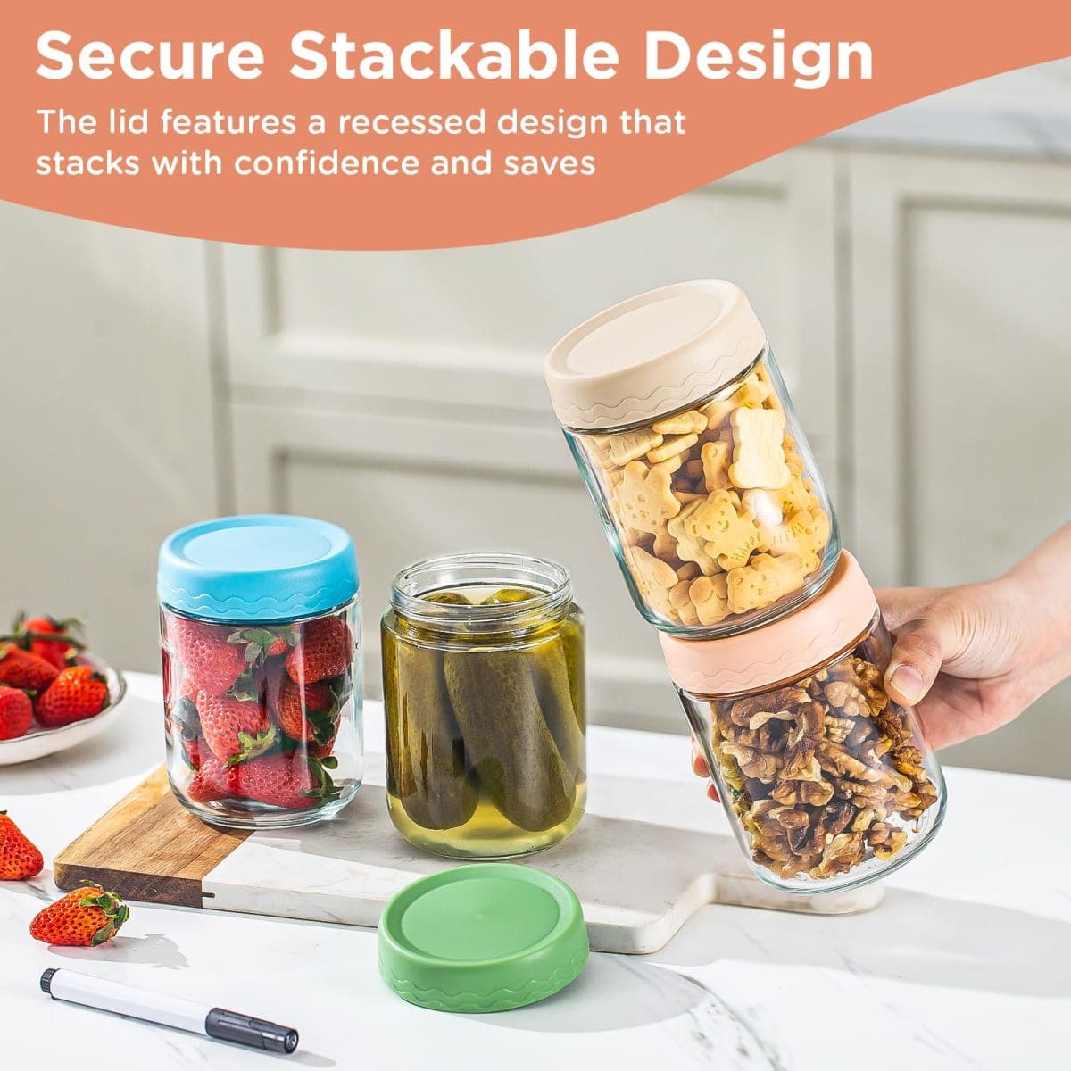 DRKIO 16 Oz Overnight Oats Containers with Lids - 6 Pack Glass Storage Jars with Airtight Lids Wide Mouth Mason Food Jars Great for Meal Prep Salad Chia Pudding Snacks Yogurt Sugar Spice Cereal thumbnail 4