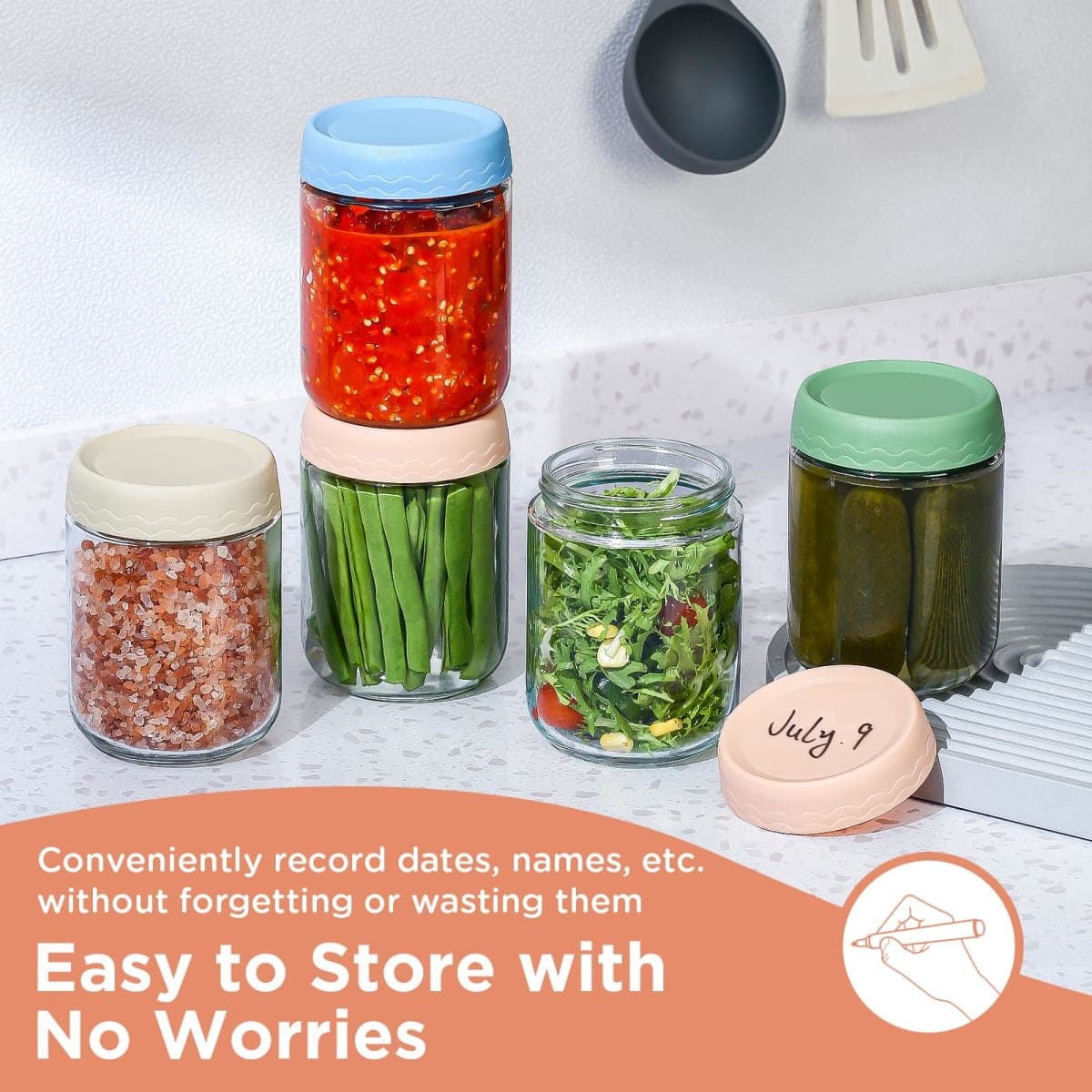DRKIO 16 Oz Overnight Oats Containers with Lids - 6 Pack Glass Storage Jars with Airtight Lids Wide Mouth Mason Food Jars Great for Meal Prep Salad Chia Pudding Snacks Yogurt Sugar Spice Cereal thumbnail 5