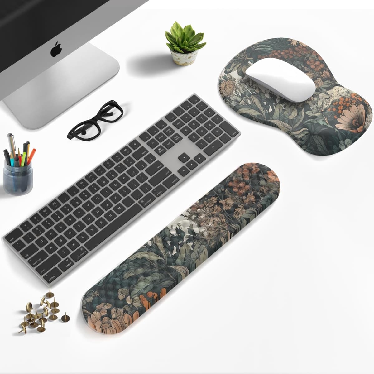 Boho Aesthetic Mouse Pad with Wrist Rest Keyboardpad Vintage Wildflowers Wrist Rest for Computer Keyboard Wrist Rest, Non-Slip Base Home/Office for Computer Keyboard, Made Easy Typing & Relieve thumbnail 2