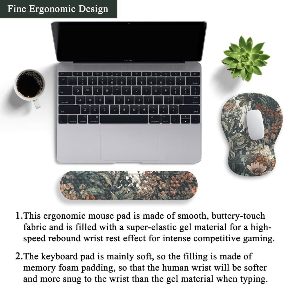 Boho Aesthetic Mouse Pad with Wrist Rest Keyboardpad Vintage Wildflowers Wrist Rest for Computer Keyboard Wrist Rest, Non-Slip Base Home/Office for Computer Keyboard, Made Easy Typing & Relieve thumbnail 4
