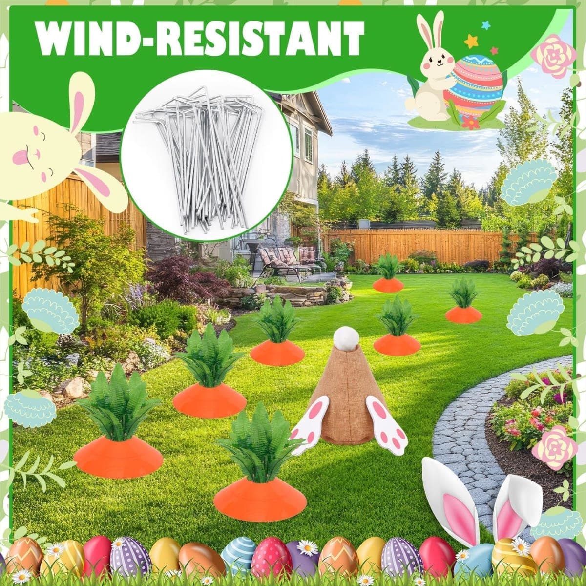 13 Set Easter Yard Carrot Decorations Double Sided Printing Rabbit Outdoor Yard Rustic Sign pring Lawn Garden Decor Easter Decor Hunt Game Party thumbnail 3