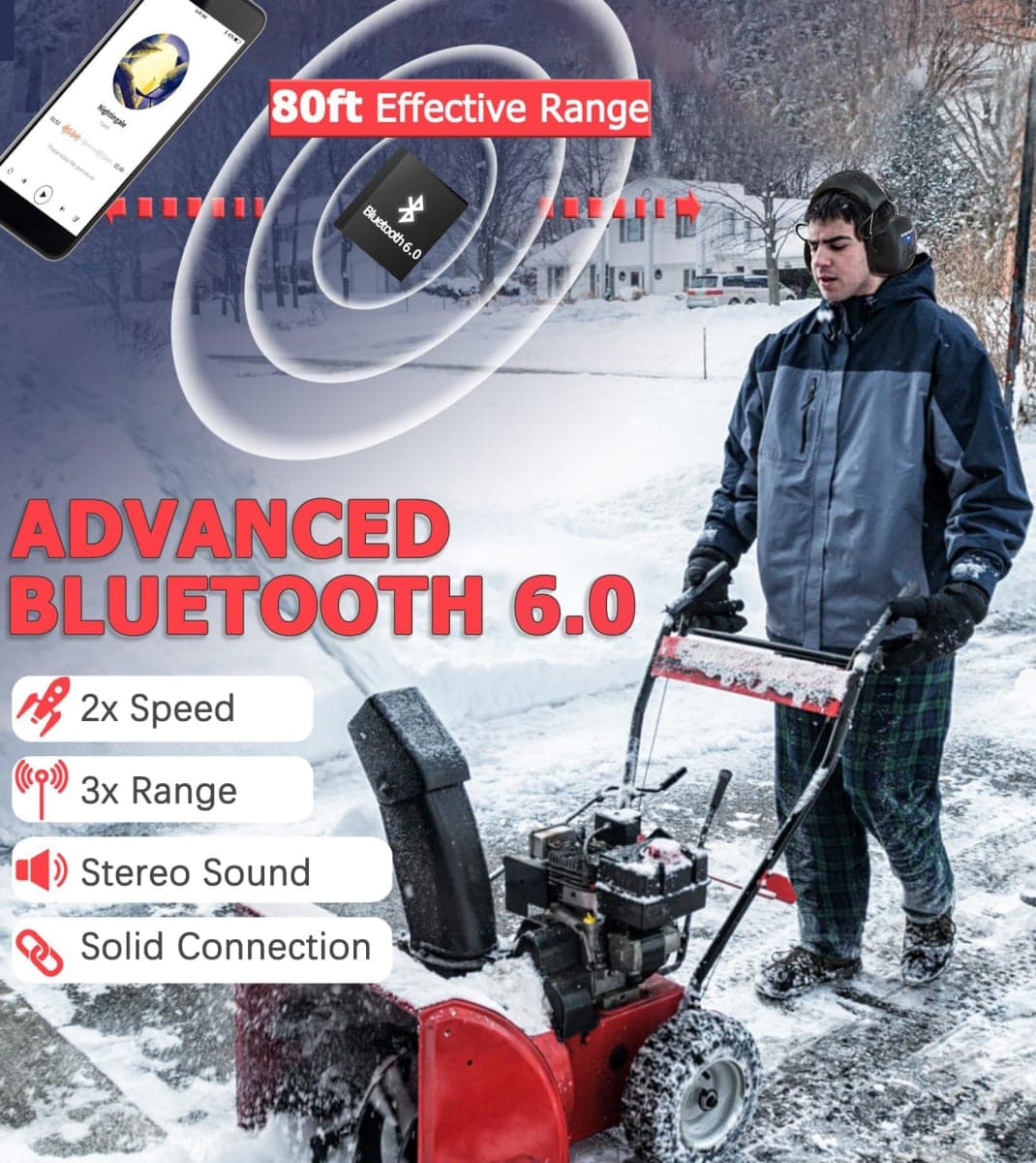 PROHEAR 037 Bluetooth 6.0 Hearing Protection Headphones with Rechargeable 1500mAh Battery, 30dB SNR Safety Noise Reduction Ear Muffs with 120H Playtime for Mowing, Workshops, Snowblowing - Black thumbnail 5