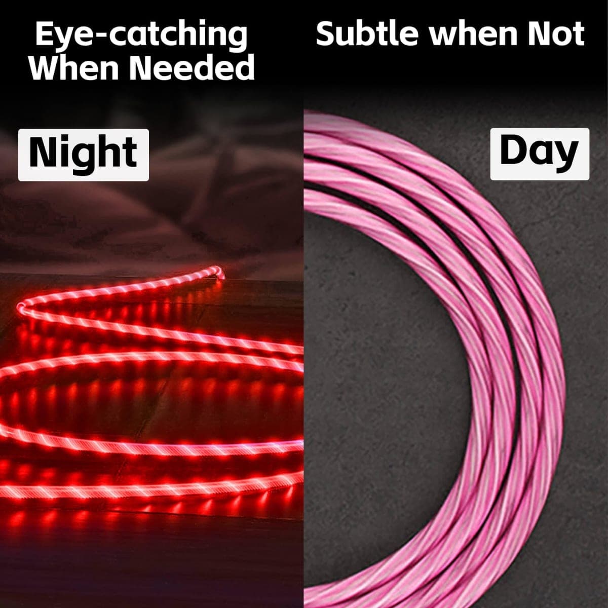 ComfyBay 6.6FT USB C Charging Cable, Flowing Light Up Charger Cord, Compatible with Samsung Galaxy, iPhone 16/15, iPad, and More (Pink with Red Light) thumbnail 2