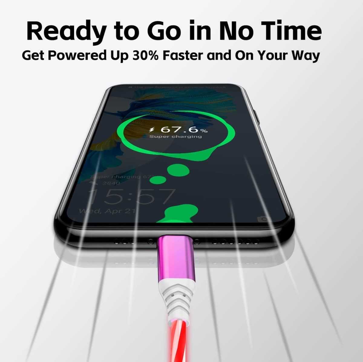 ComfyBay 6.6FT USB C Charging Cable, Flowing Light Up Charger Cord, Compatible with Samsung Galaxy, iPhone 16/15, iPad, and More (Pink with Red Light) thumbnail 4