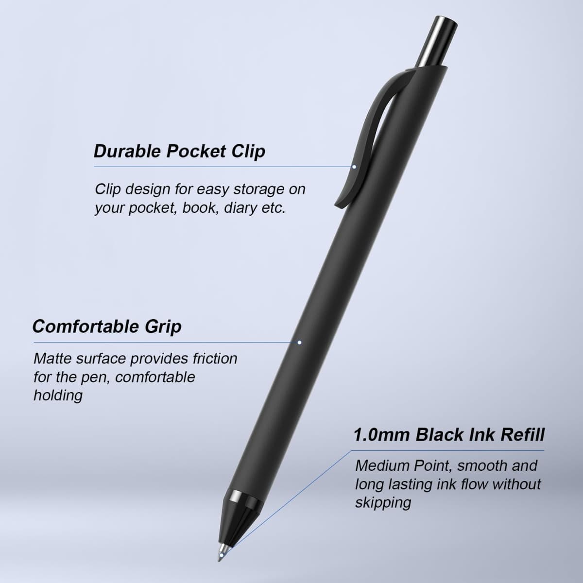 50 Pack Black Ink Pens - Bulk Pens, 1.0MM Medium Point Ballpoint Pens, Smooth Writing No Bleed Retractable Ball Point Pen (Black) thumbnail 2