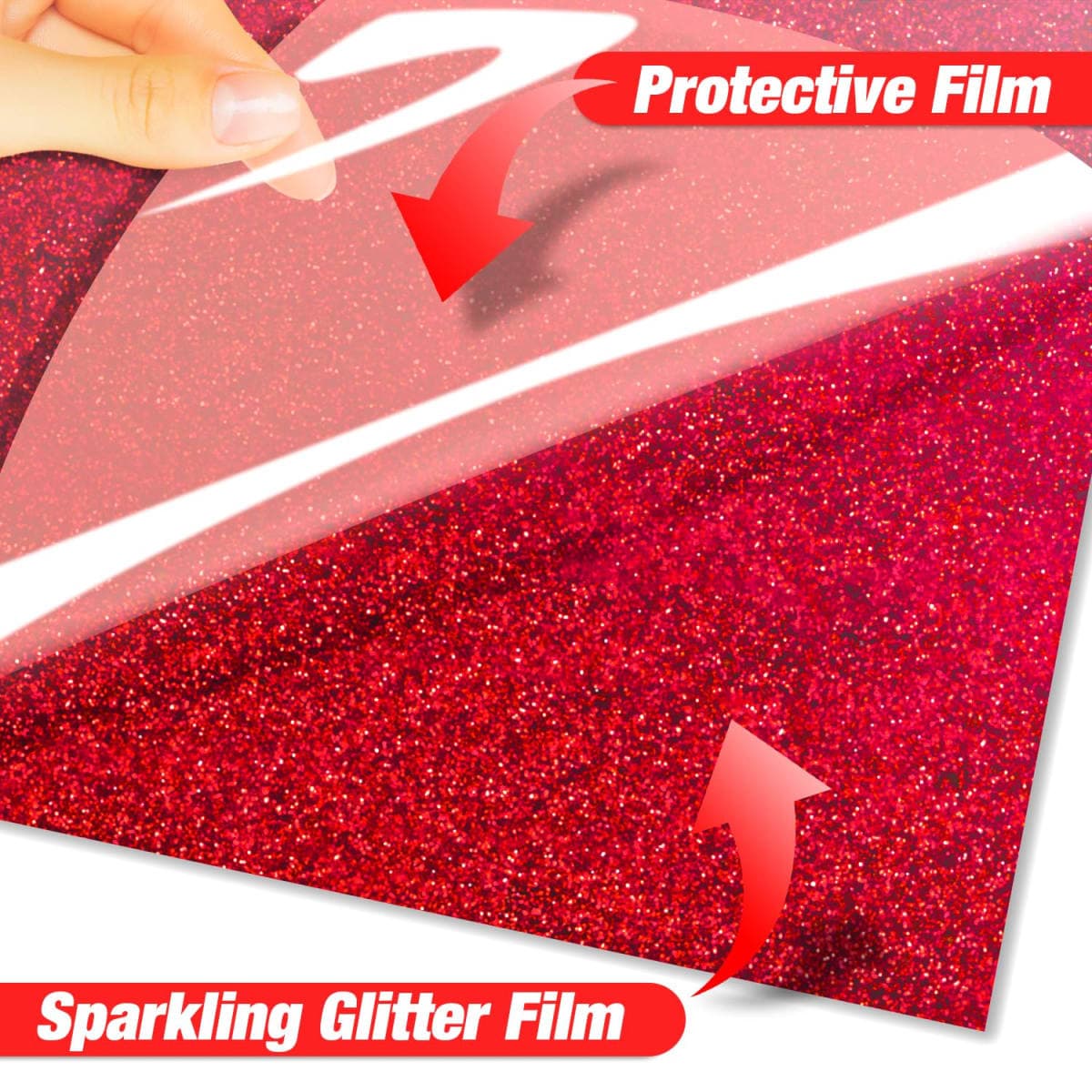 VinylRus Red Glitter HTV Heat Transfer Vinyl Roll-12" x 10ft Red Glitter HTV Vinyl for T-Shirt Clothing Bags,Glitter Iron on Vinyl for All Cutter Machine - Easy to Cut and Weed thumbnail 3