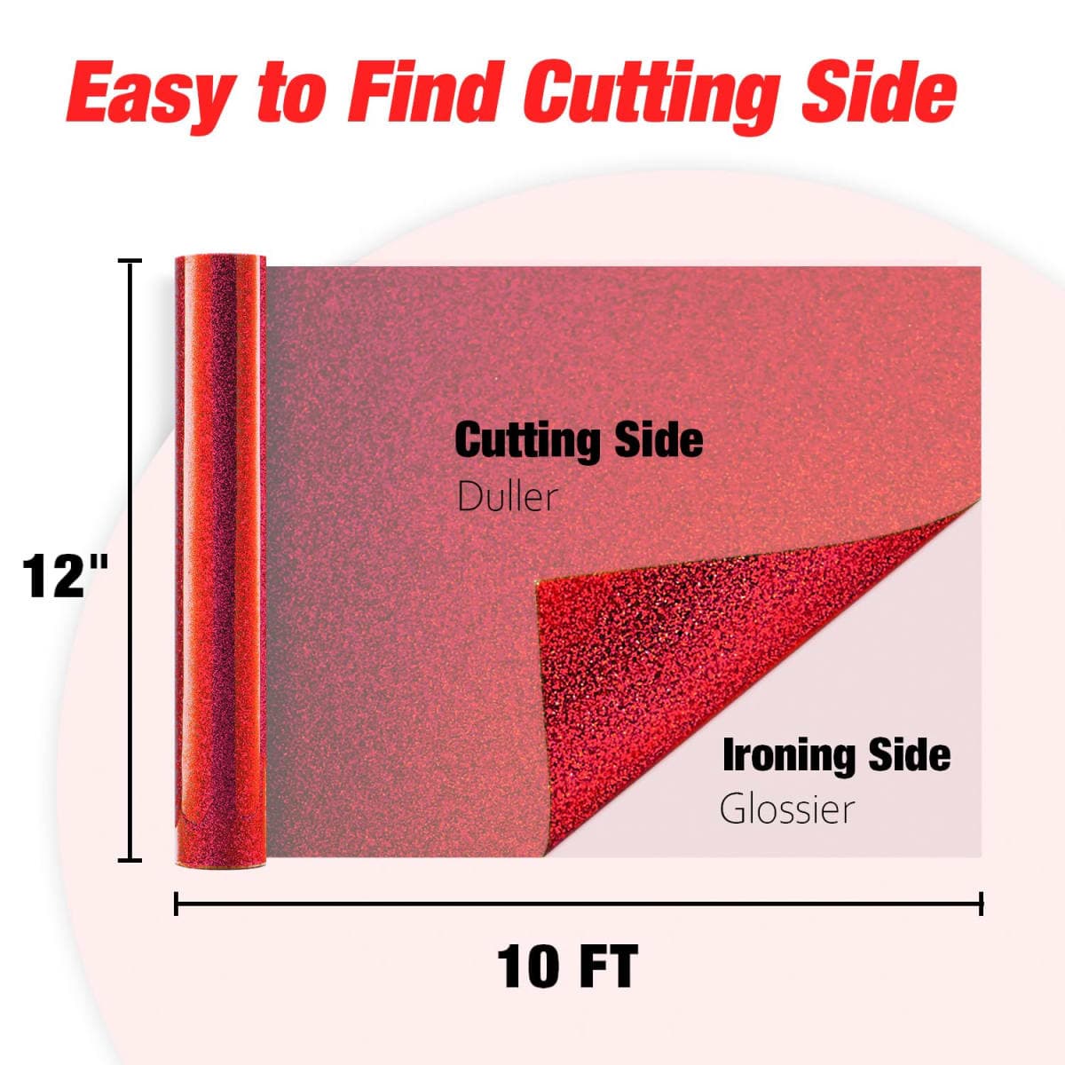 VinylRus Red Glitter HTV Heat Transfer Vinyl Roll-12" x 10ft Red Glitter HTV Vinyl for T-Shirt Clothing Bags,Glitter Iron on Vinyl for All Cutter Machine - Easy to Cut and Weed thumbnail 5
