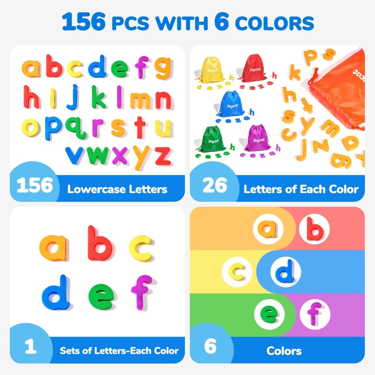 JoyCat Alphabet Magnets, 156-Piece Set of Lowercase Magnetic Letters, ABC Magnets for Toddlers & Kids, Plastic Letters for Whiteboards, Preschool Educational Toys for Kindergarten Classroom thumbnail 2