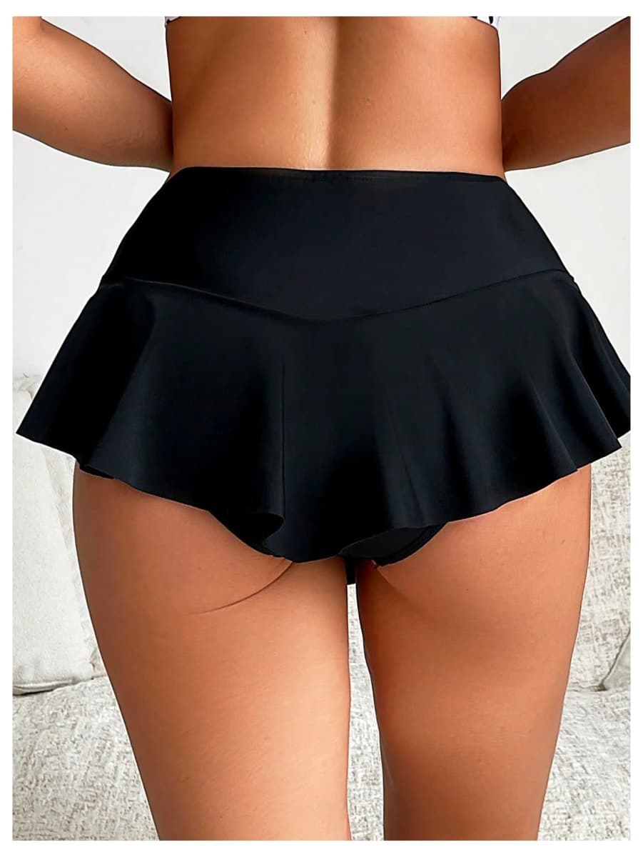 WDIRARA Women's Ruffle Hem Mini Swim Skirt Summer Low Rise Bikini Bottom, Black, Small thumbnail 3