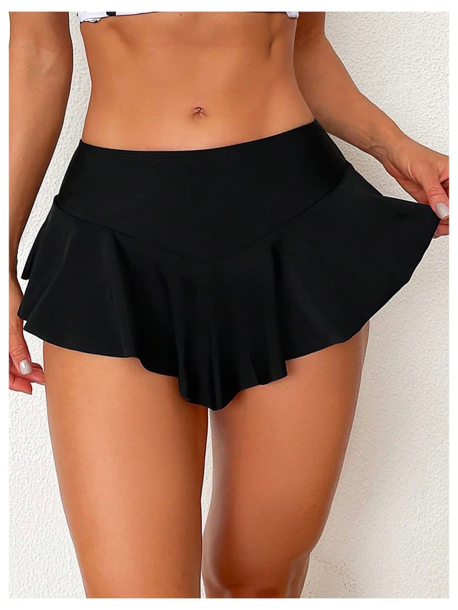 WDIRARA Women's Ruffle Hem Mini Swim Skirt Summer Low Rise Bikini Bottom, Black, Small thumbnail 4