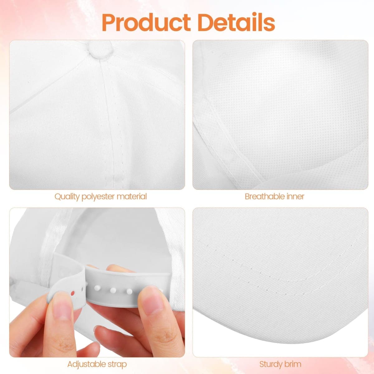 Aneco 48 Pcs DIY Baseball Caps Hats, Adjustable Sport Ball Cap, White Painting Baseball Caps with Acrylic Paint Kits Stickers for Outdoor Sports Painting Art Craft thumbnail 3