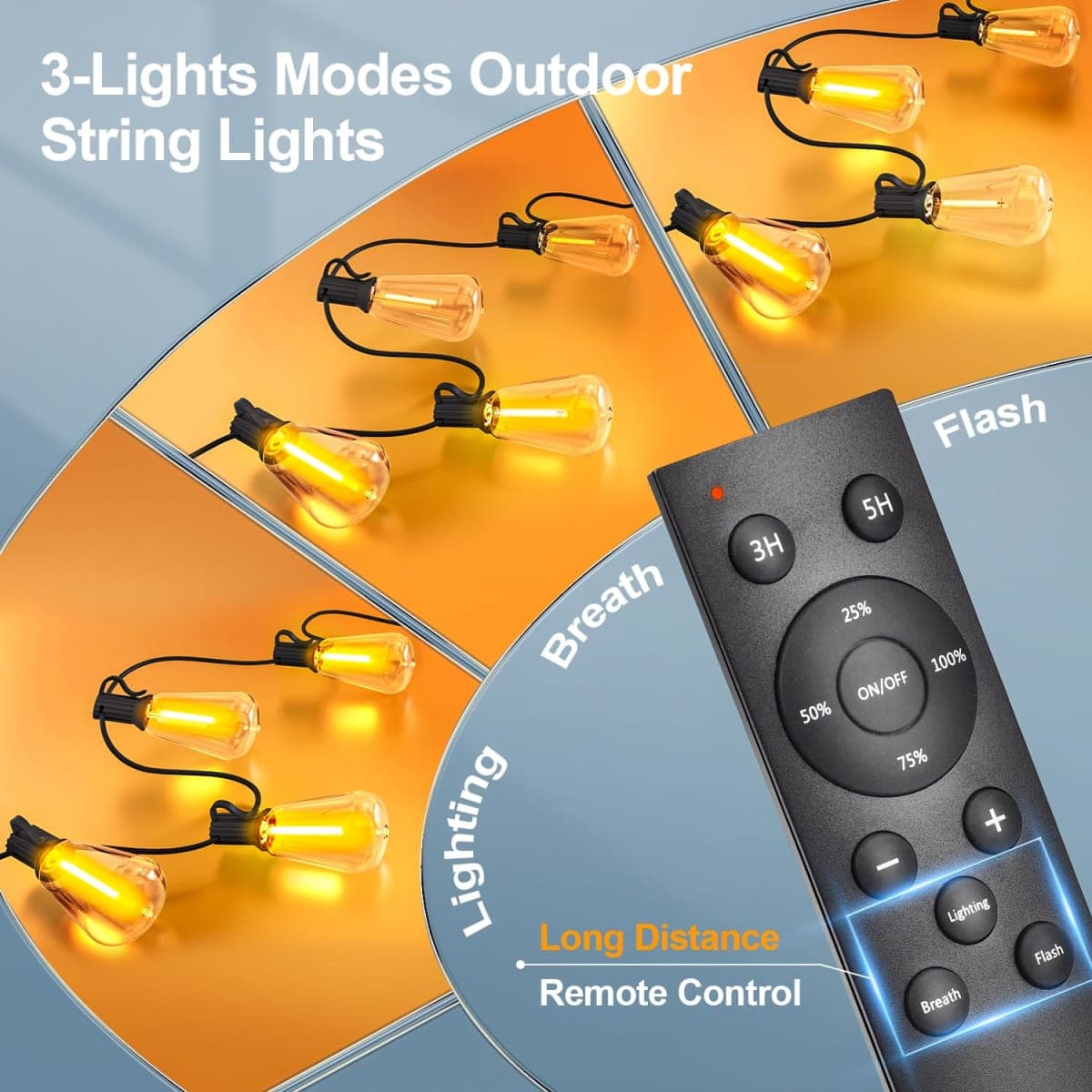 Outdoor String Led Patio Lights - 100Ft 30M Outside Waterproof Light with Remote Dimmable ST38 Shatterproof Bulb Connectable Hanging Outdoor Electric Lighting for Backyard Yard Gazebo Porch Party thumbnail 2