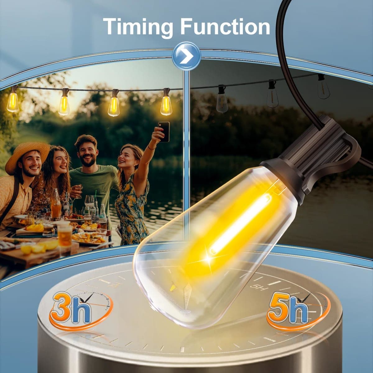 Outdoor String Led Patio Lights - 100Ft 30M Outside Waterproof Light with Remote Dimmable ST38 Shatterproof Bulb Connectable Hanging Outdoor Electric Lighting for Backyard Yard Gazebo Porch Party thumbnail 3