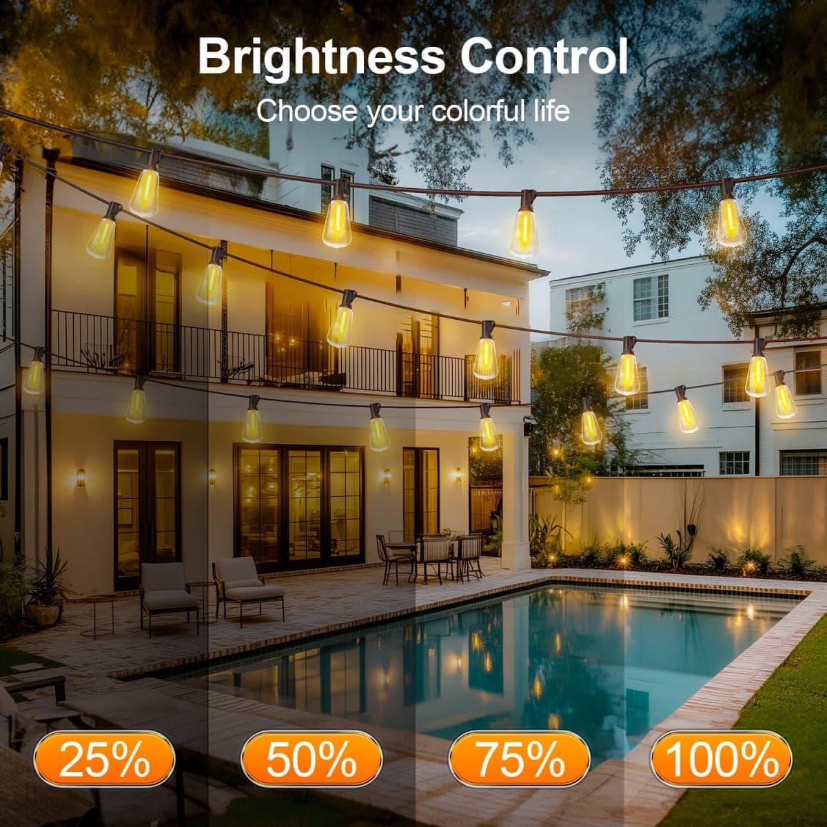 Outdoor String Led Patio Lights - 100Ft 30M Outside Waterproof Light with Remote Dimmable ST38 Shatterproof Bulb Connectable Hanging Outdoor Electric Lighting for Backyard Yard Gazebo Porch Party thumbnail 4
