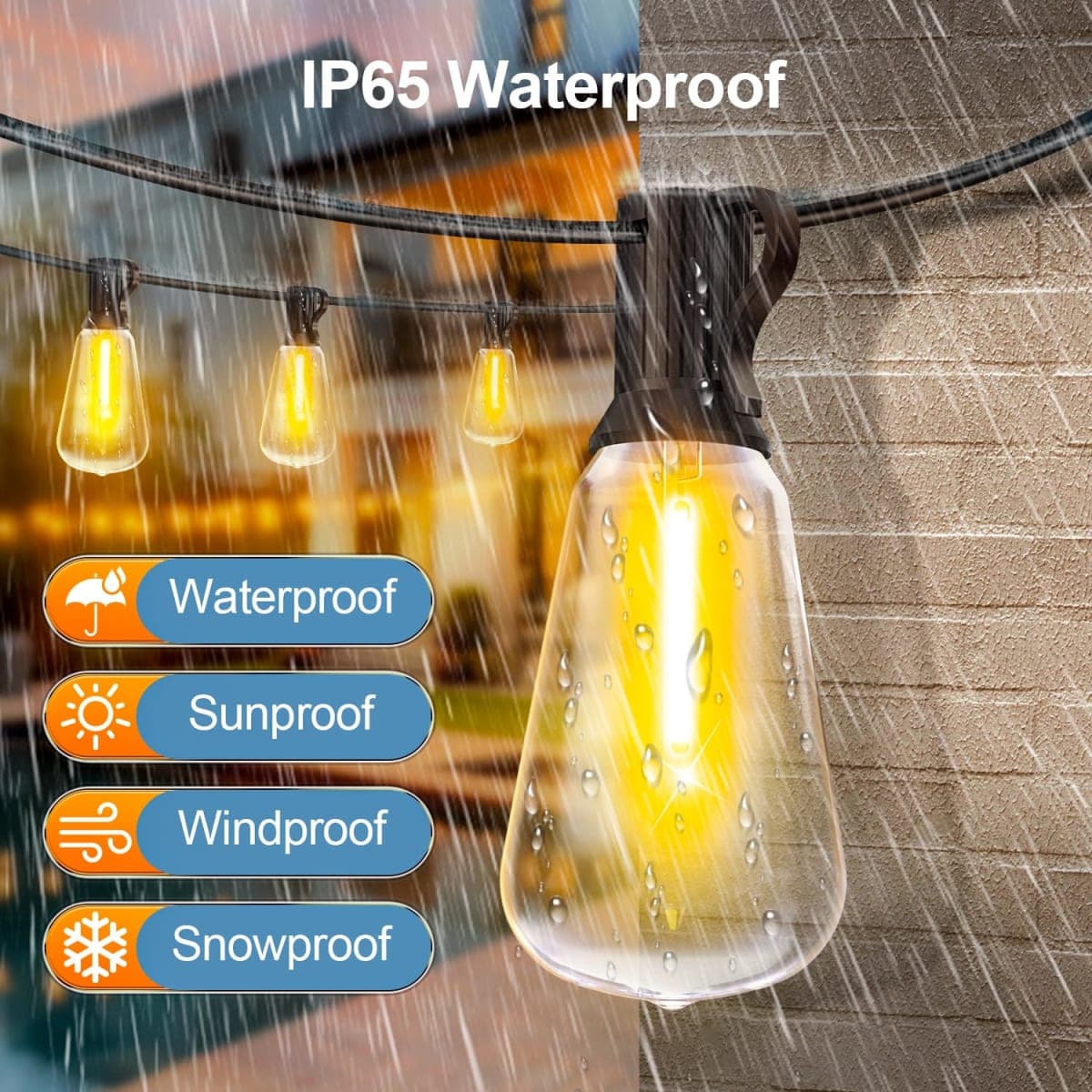 Outdoor String Led Patio Lights - 100Ft 30M Outside Waterproof Light with Remote Dimmable ST38 Shatterproof Bulb Connectable Hanging Outdoor Electric Lighting for Backyard Yard Gazebo Porch Party thumbnail 5