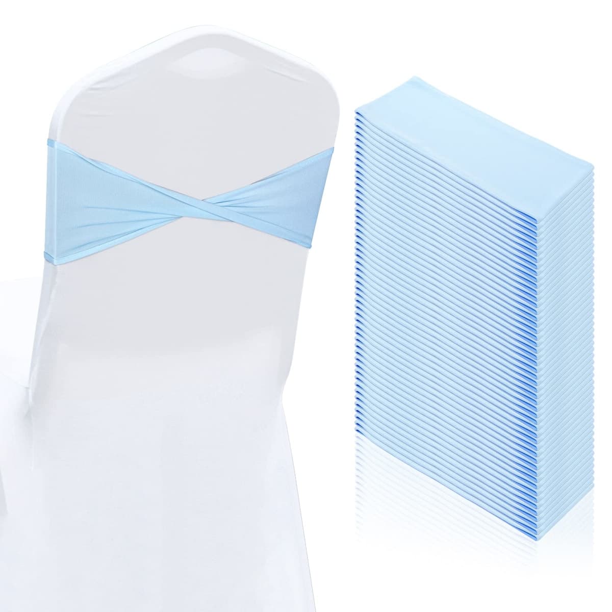 Breling 50 Pcs Spandex Chair Sashes Without Buckle Baby Shower Plain Bow Light Sash Stretch Bow Chair Elastic Bands Ties for Wedding Banquet Hotel Party Events Decoration(Blue) — image 1
