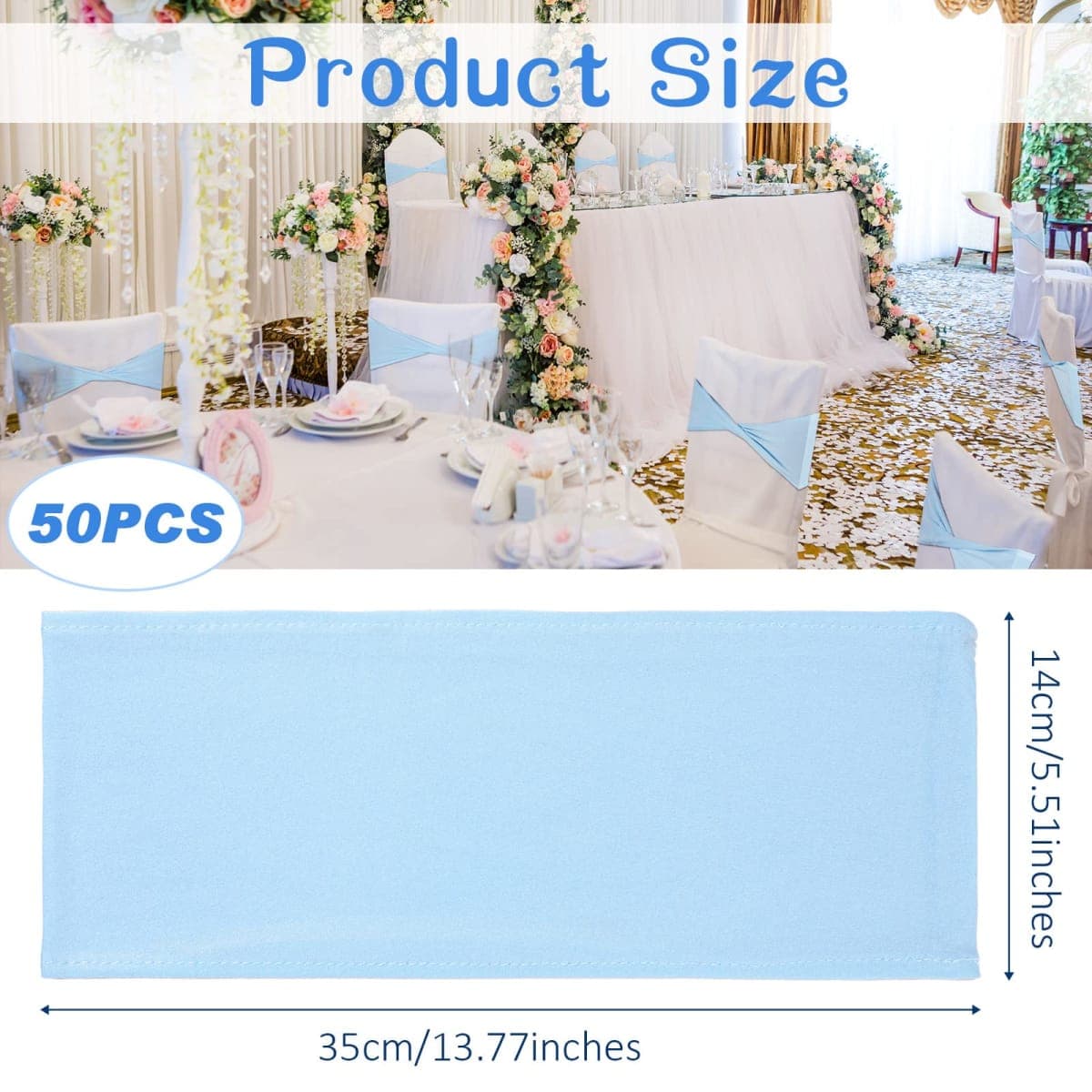 Breling 50 Pcs Spandex Chair Sashes Without Buckle Baby Shower Plain Bow Light Sash Stretch Bow Chair Elastic Bands Ties for Wedding Banquet Hotel Party Events Decoration(Blue) thumbnail 2