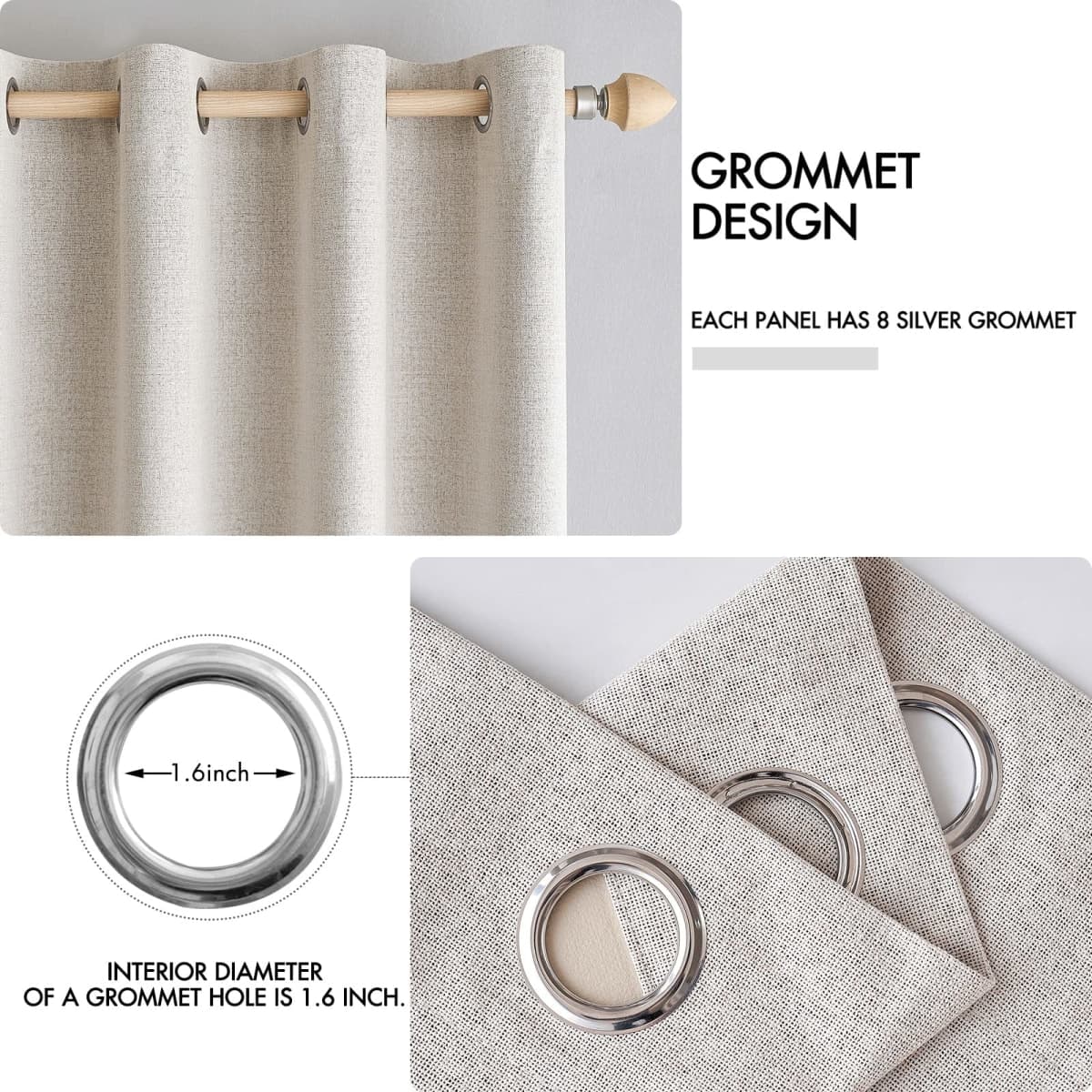 MIULEE 100% Blackout Linen Textured Curtains for Bedroom Solid Thermal Insulated Ivory Grommet Room Darkening Curtains & Drapes Luxury Decor for Living Room Nursery 52 x 96 Inch (2 Panels) thumbnail 4