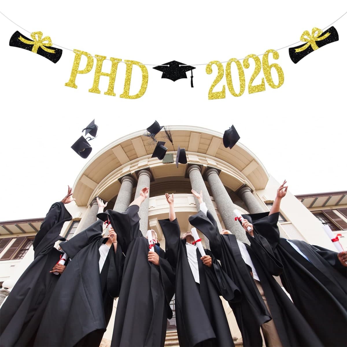 PHD Banner, Class of 2025 PHD Graduation Decorations, Congrats PHD, Doctor Degree Graduation Party Decorations Gold Glitter thumbnail 2
