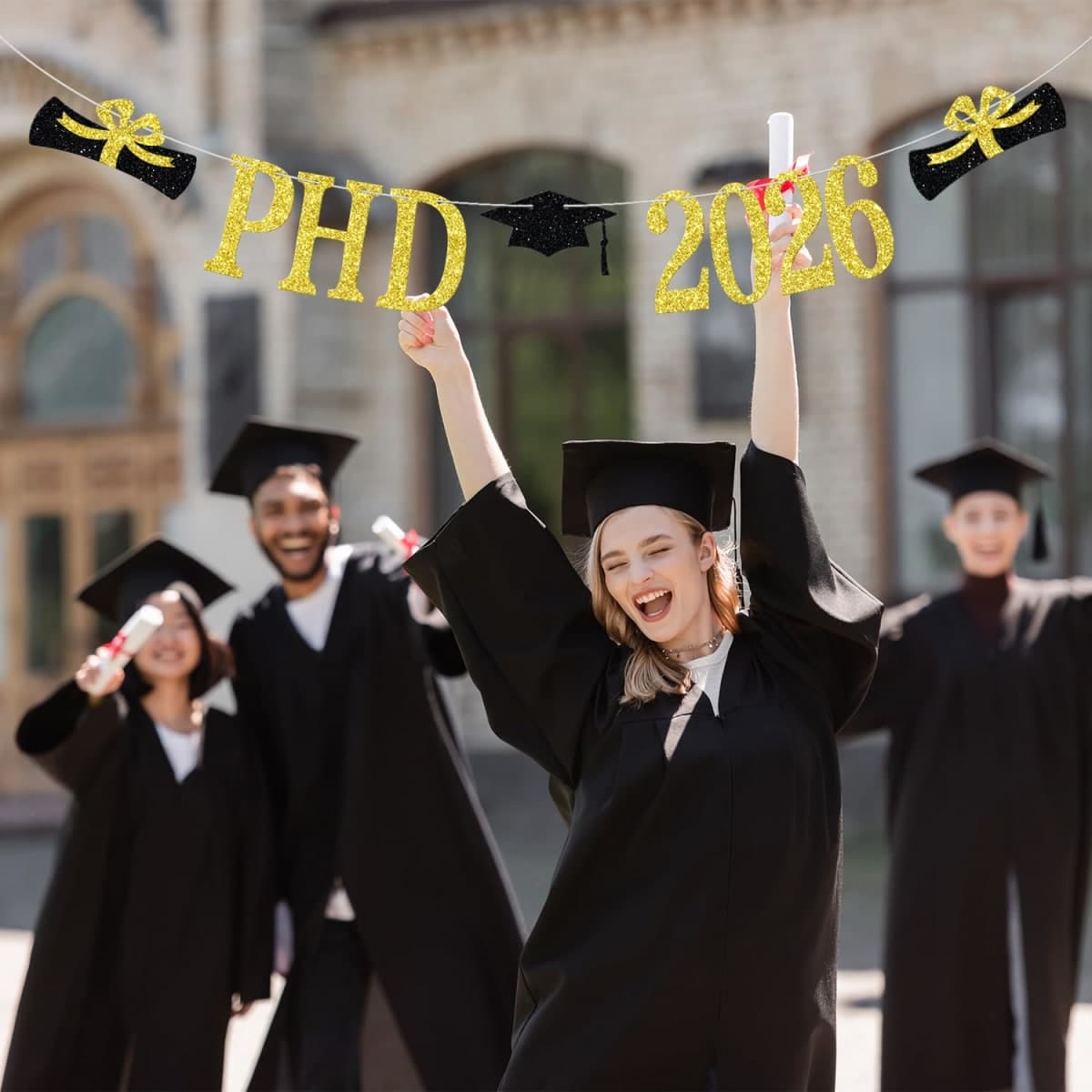 PHD Banner, Class of 2025 PHD Graduation Decorations, Congrats PHD, Doctor Degree Graduation Party Decorations Gold Glitter thumbnail 3