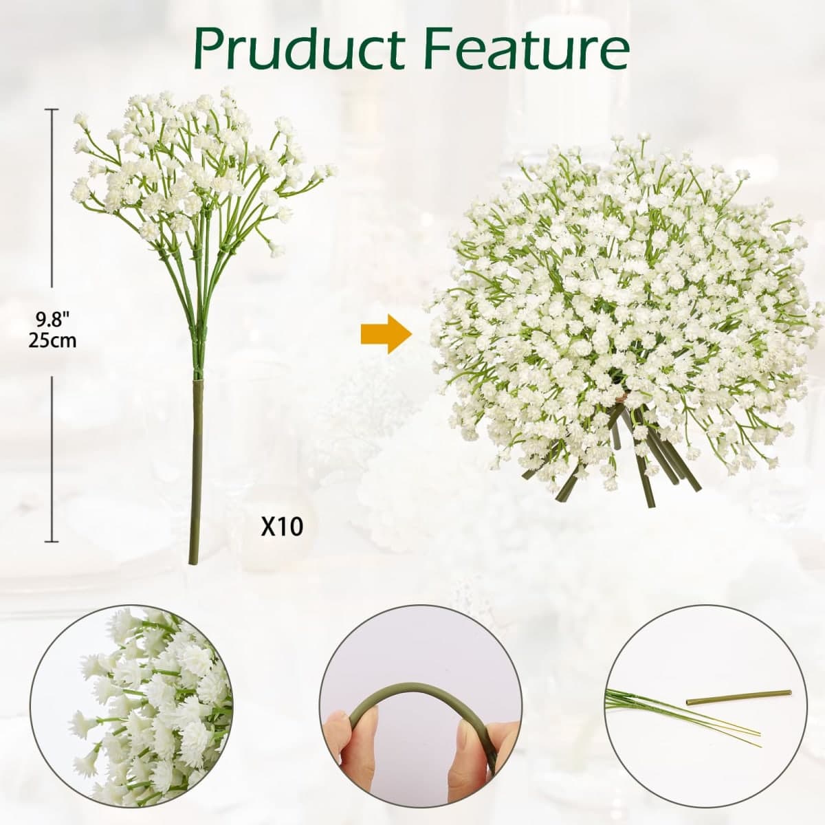 Baby's Breath Artificial Flowers Bulk 10 Pack (30pcs) Faux Baby Breath Plastic Flower Fake Gypsophila Flower Arrangement for Crafts Fake Flowers Bouquet for Wedding Centerpieces Cream Baby Breath thumbnail 5
