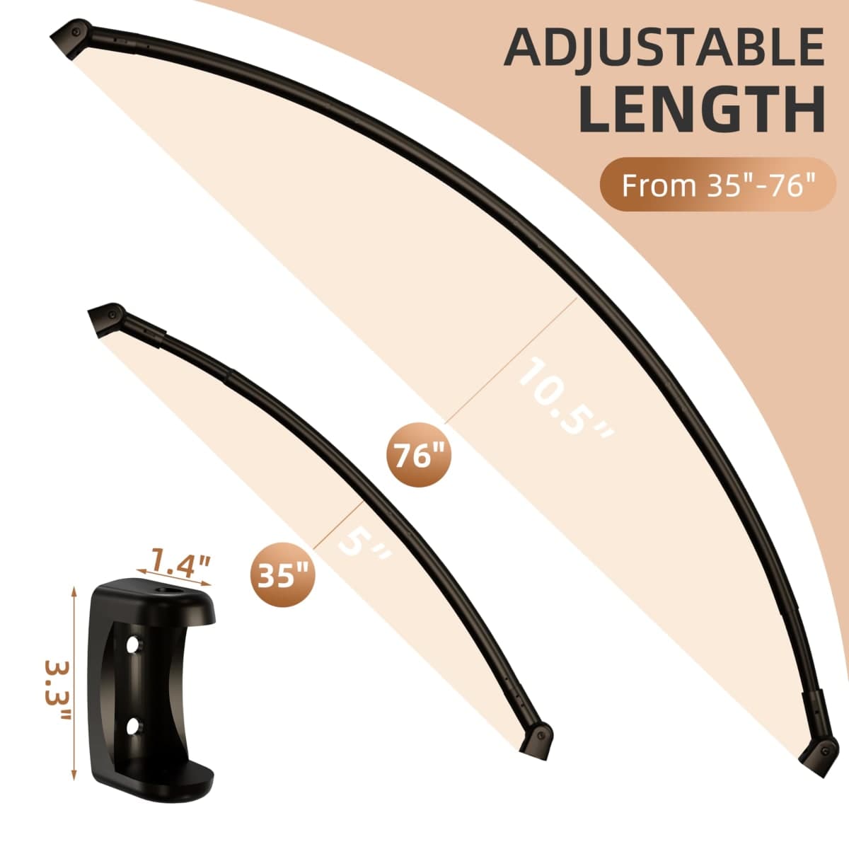 Curved Shower Curtain Rod, 33-76 Inches Adjustable, Stainless Steel, Rust-Proof, Round Curved Rod for Bathroom, Stall, Bathtub, Need to Drill, Bronze thumbnail 4